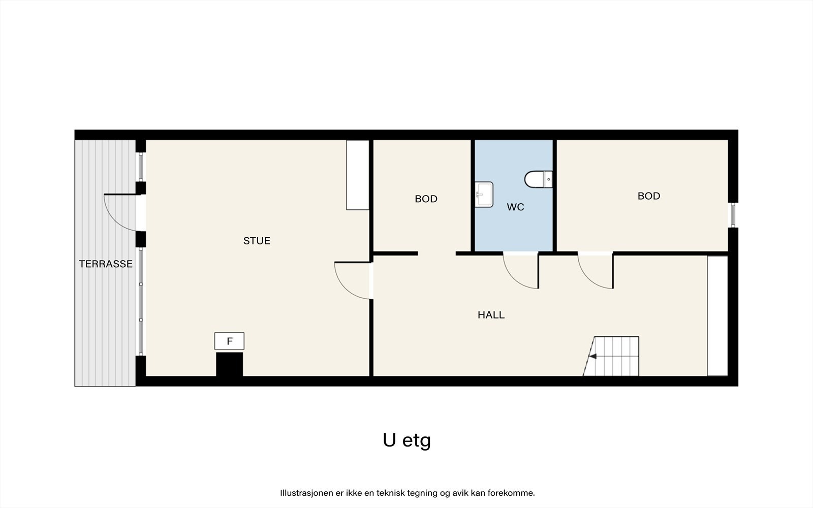 Underetasjen inneholder kjellerstue, toalettrom, vaskerom og boder, med utgang til terrasse og hage. Galleribilde