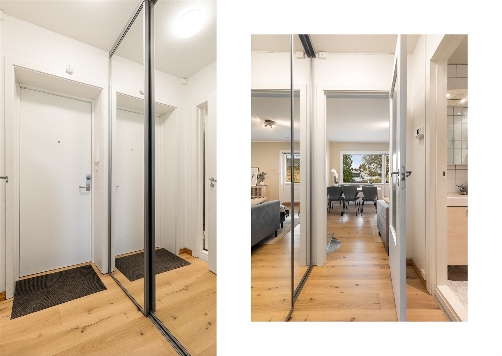 Praktisk gang med porttelefon og skyvedørsgarderobe. Galleribilde