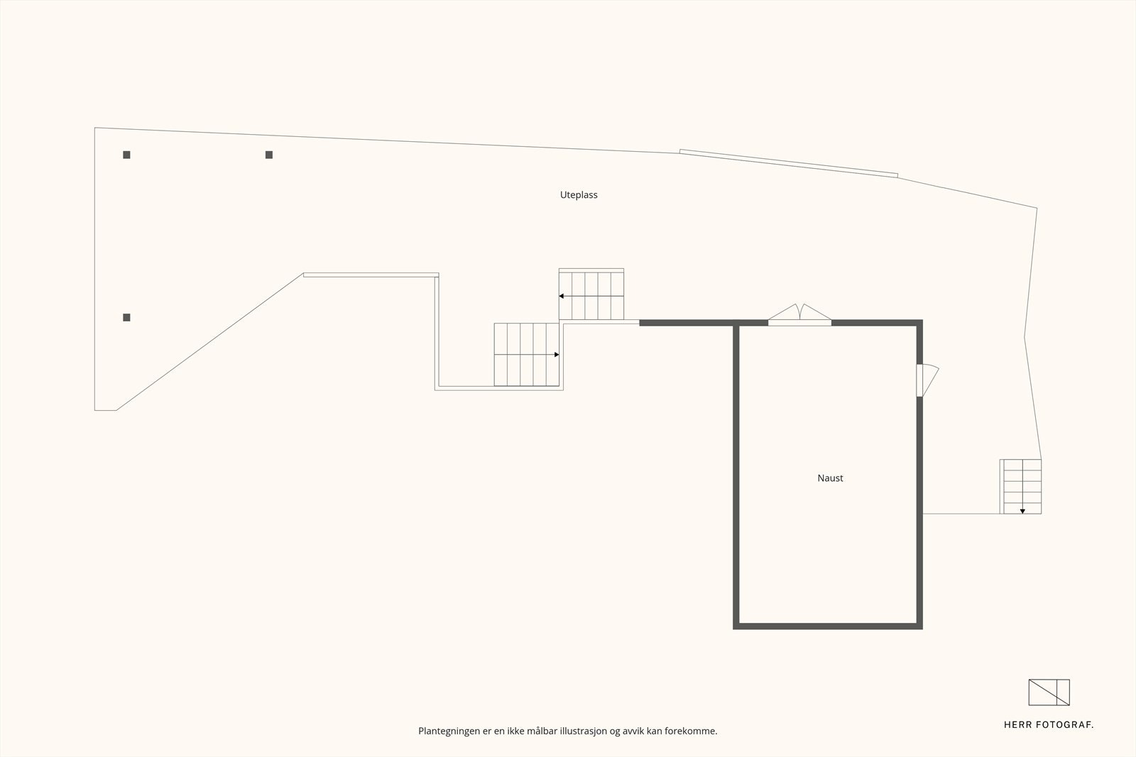 Plantegning for underetasje 3, som inneholder et naust på 29,4 m² med tilhørende uteplass. Galleribilde