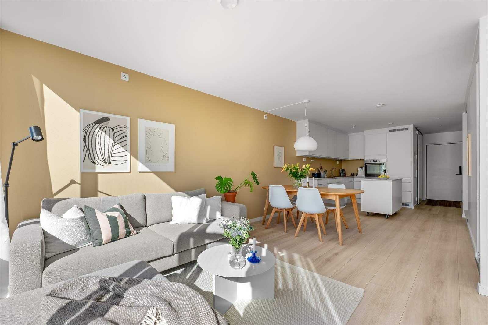 En helhetlig og moderne stil med malte flater og nytt laminatgulv fra 2023. Galleribilde