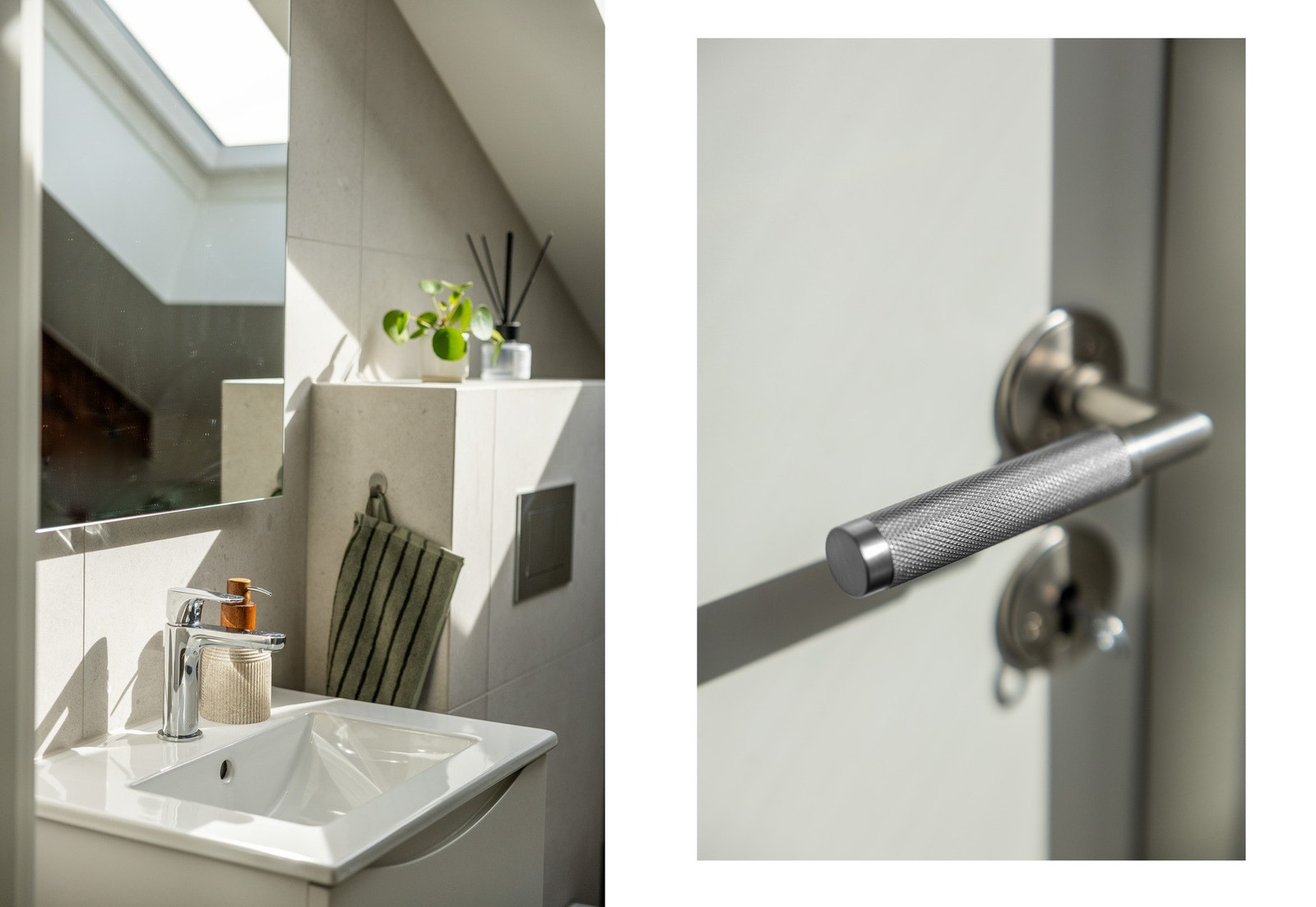 Badet er innredet med vegghengt servantinnredning og ovenpåliggende servant med armatur, speil med overlys, samt vegghengt toalett. Galleribilde