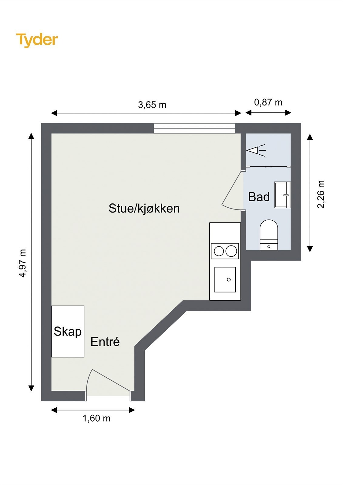 Plantegning. Leiligheten disponerer en ekstern bod på 2 m². Galleribilde