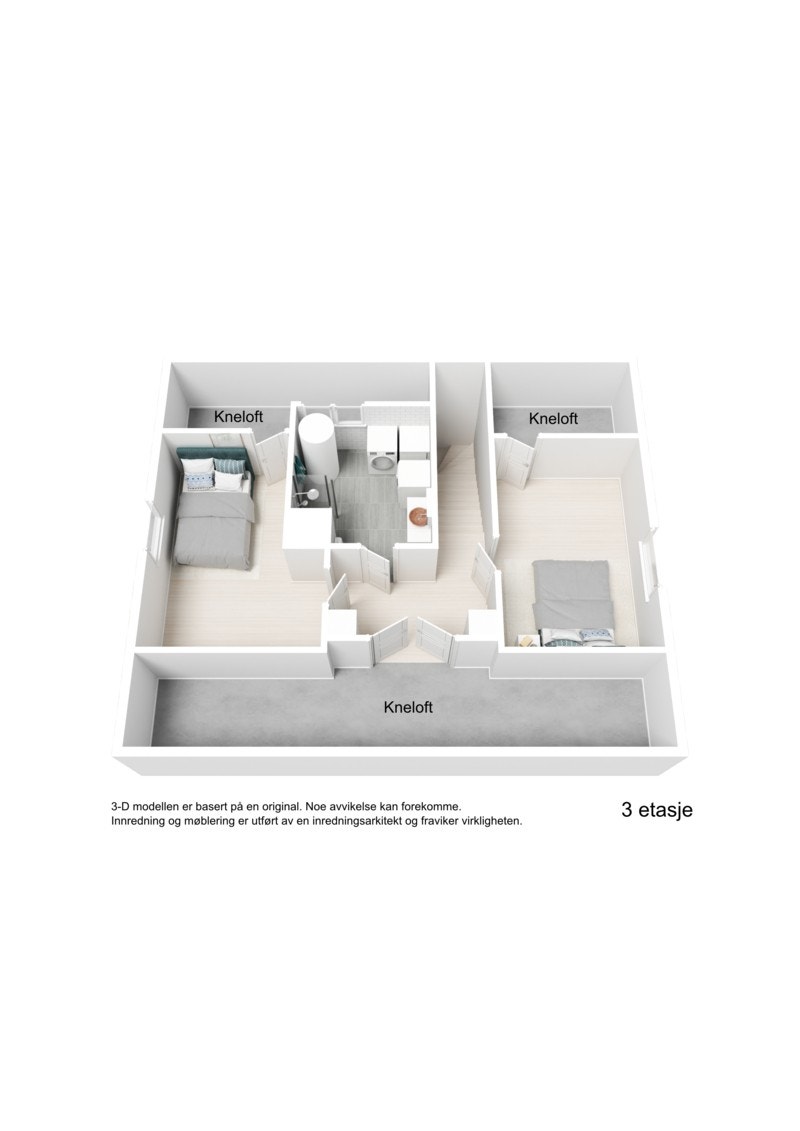 3D plantegning - Loftsetasje Galleribilde