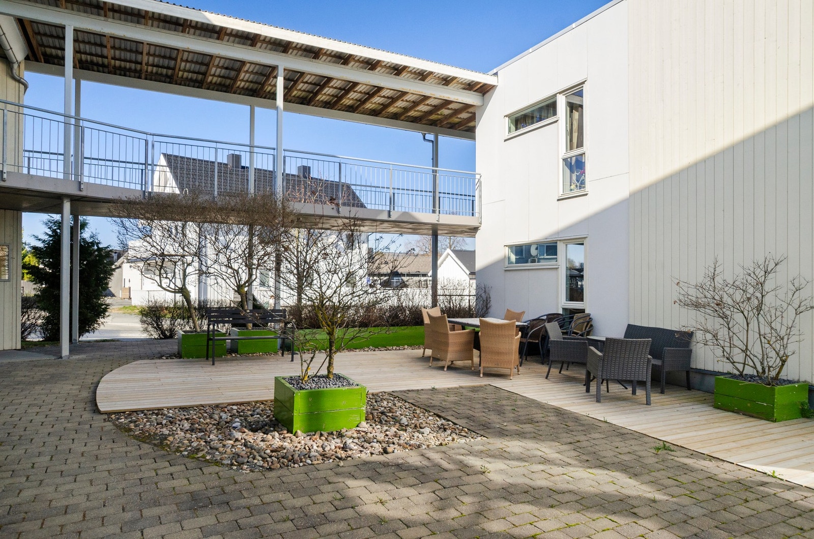 Det er ordnet hyggelige fellesområder for beboerne i blokka. Galleribilde