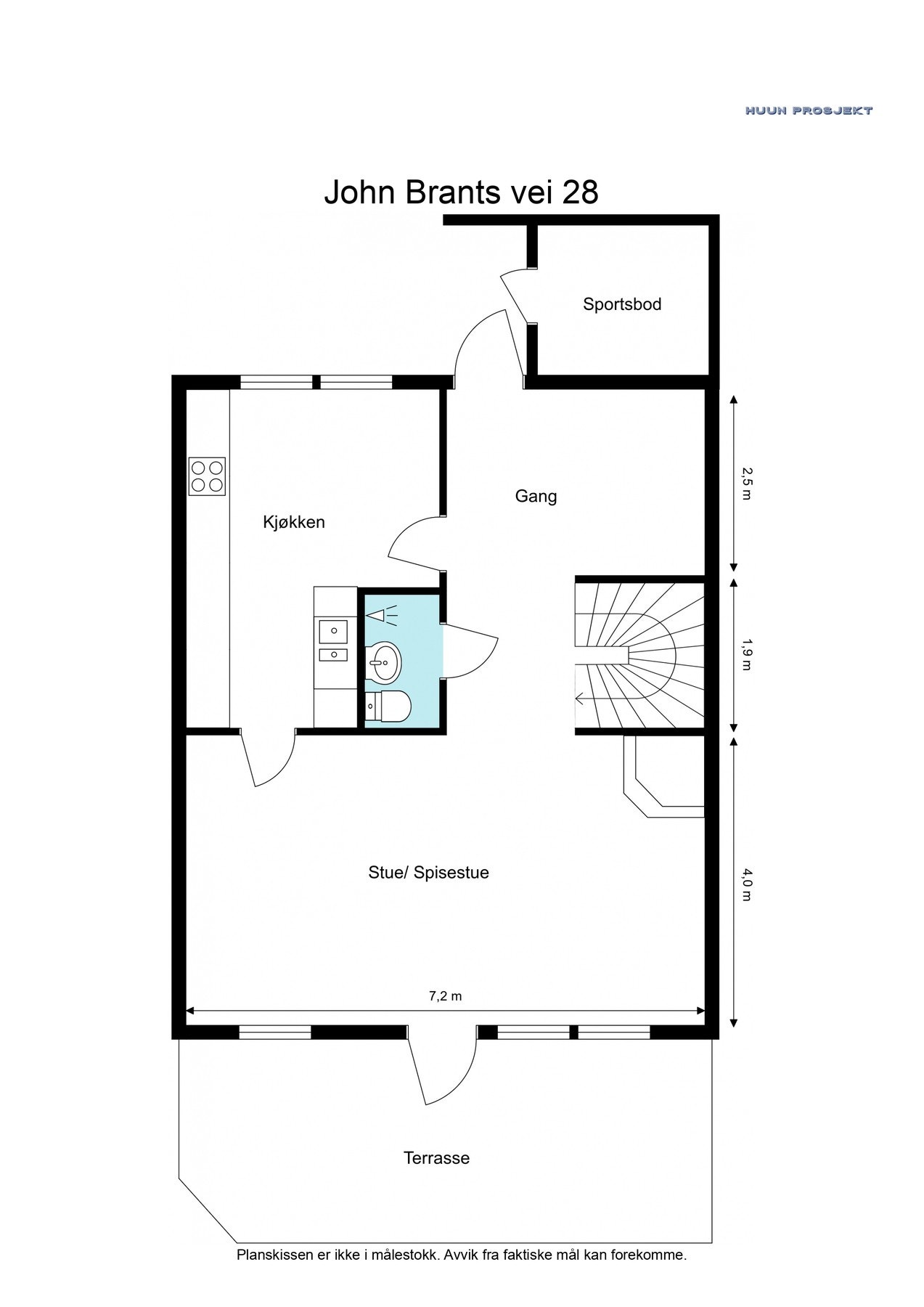 Planskisse 1.etasje. Etasjen er 63 kvm og består av stor hall, spisekjøkken, stue/spisestue med utgang til markterrasse og hage, bad/wc/dusj. I tillegg til isolert utebod rett utenfor inngangsdøren. Galleribilde