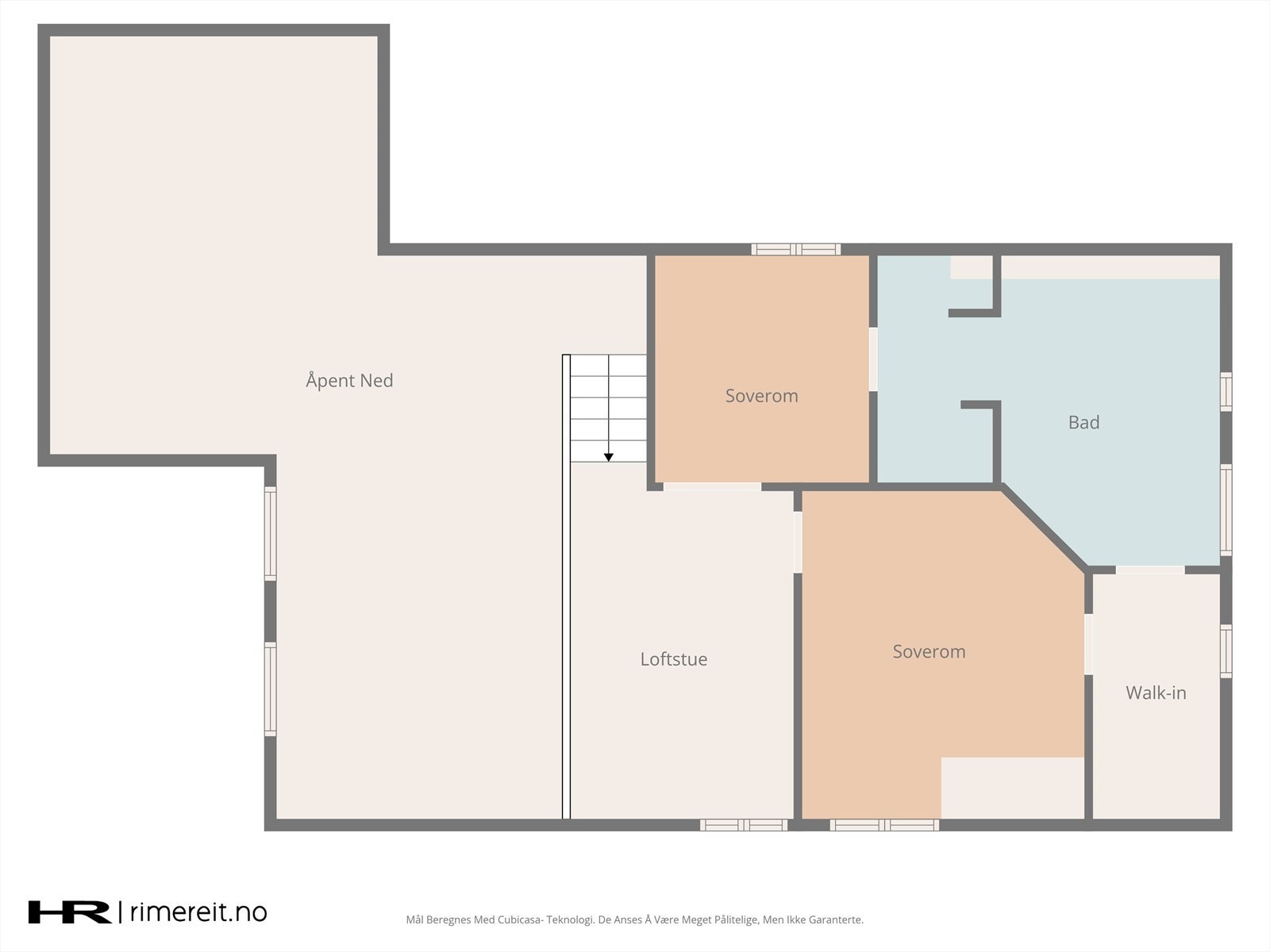 Tegning plan 5, loftstue, 2 soverom, bad og walk-in garderobe. Galleribilde