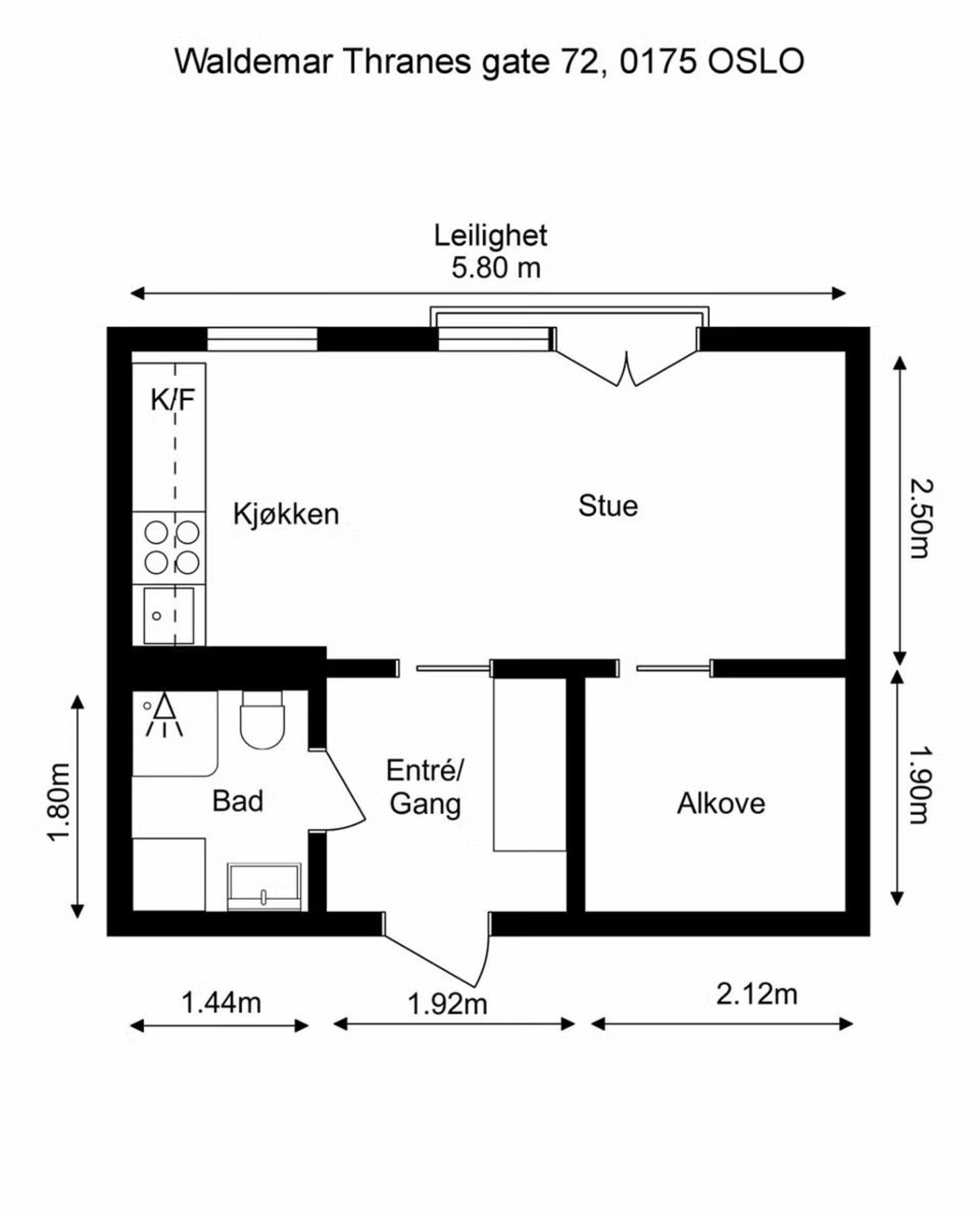 Planskisse. Leiligheten disponerer bod på 8 m² i 1. etasje i tillegg. Galleribilde
