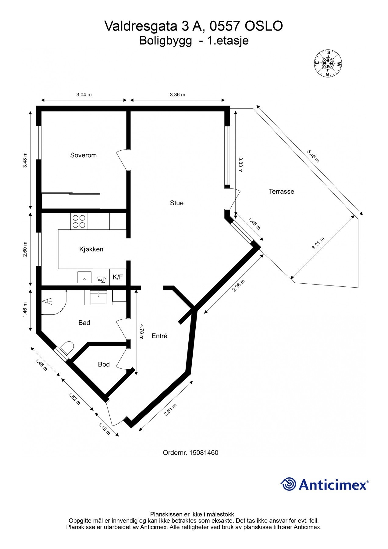 Plantegning med mål Valdresgata 3 A Galleribilde