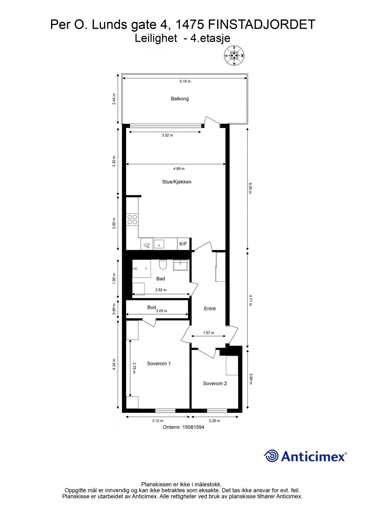 For en ekstra liten oversikt får du først se plantegningen over leiligheten. Galleribilde