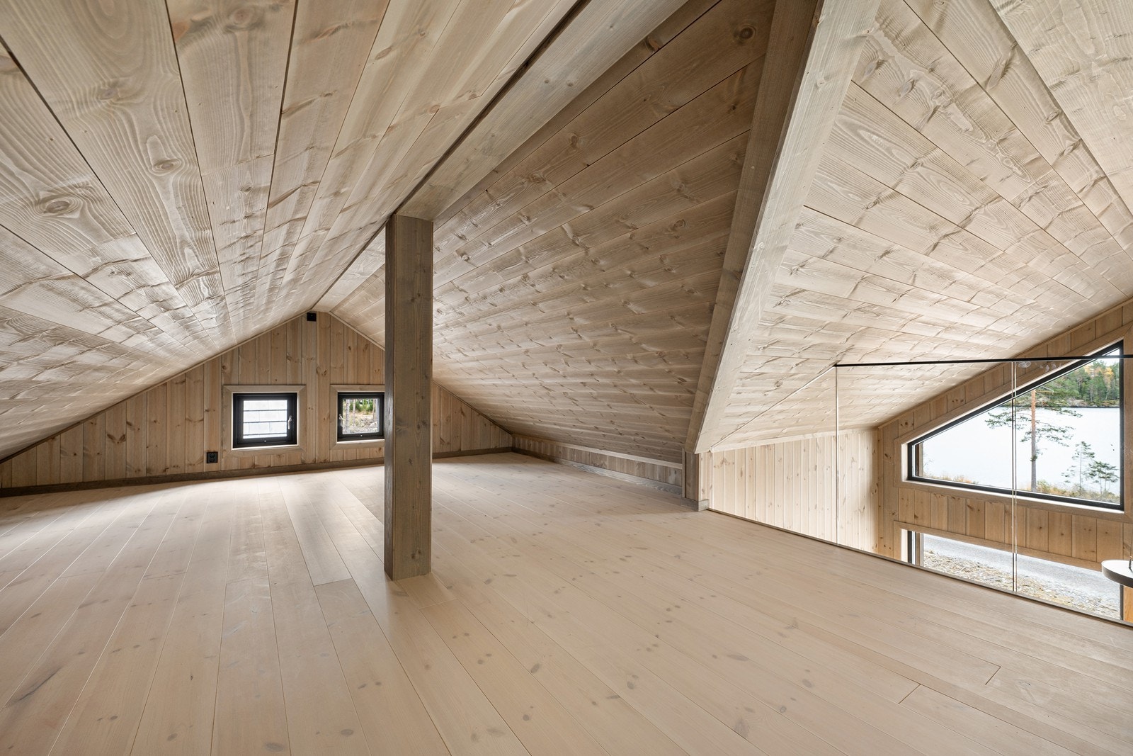 I etasjen over stuen har hytta en stor hems som kan deles opp og innredes til flere rom. Galleribilde