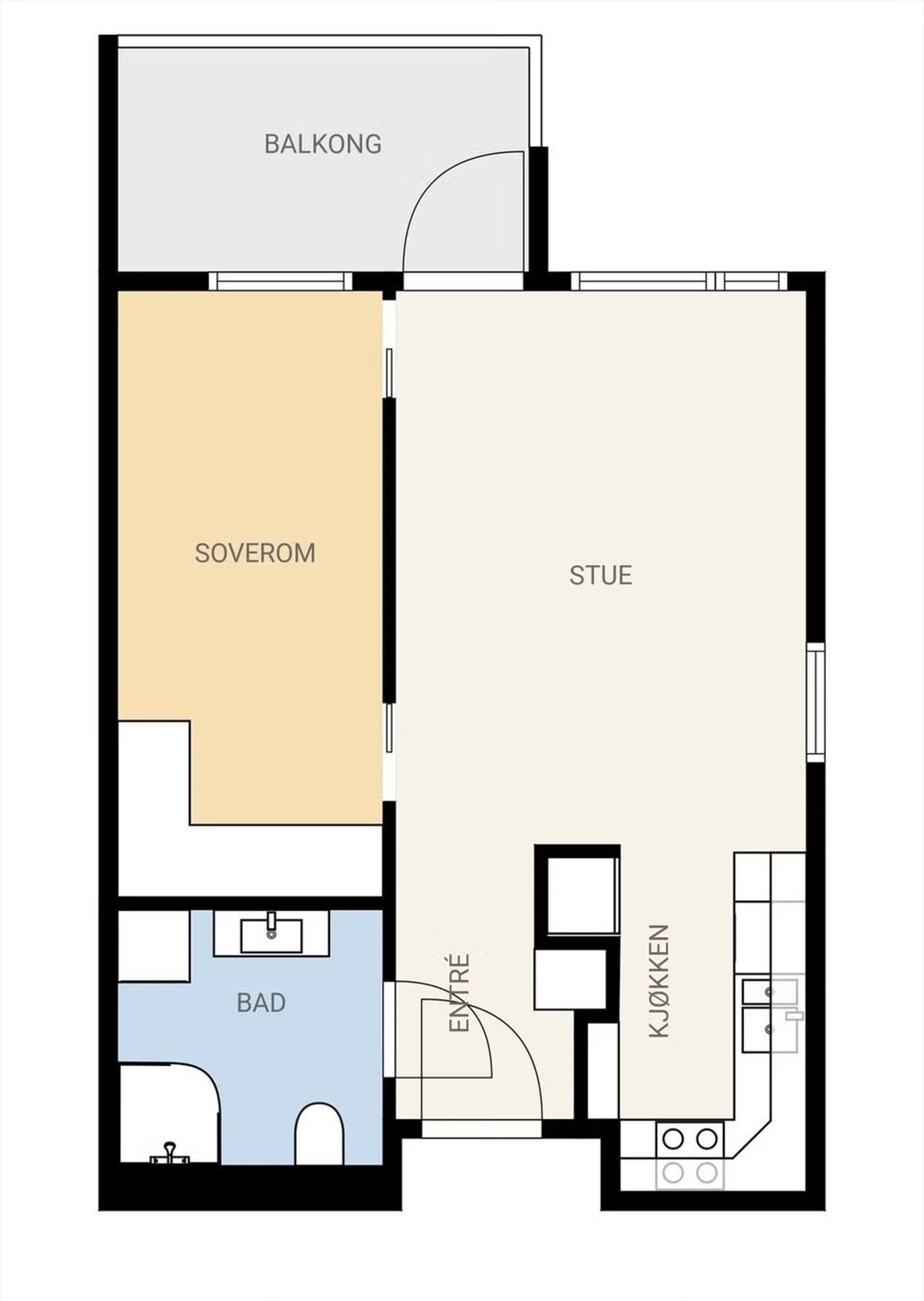 Planskisse. Leiligheten disponerer kjellerbod i tillegg. Galleribilde