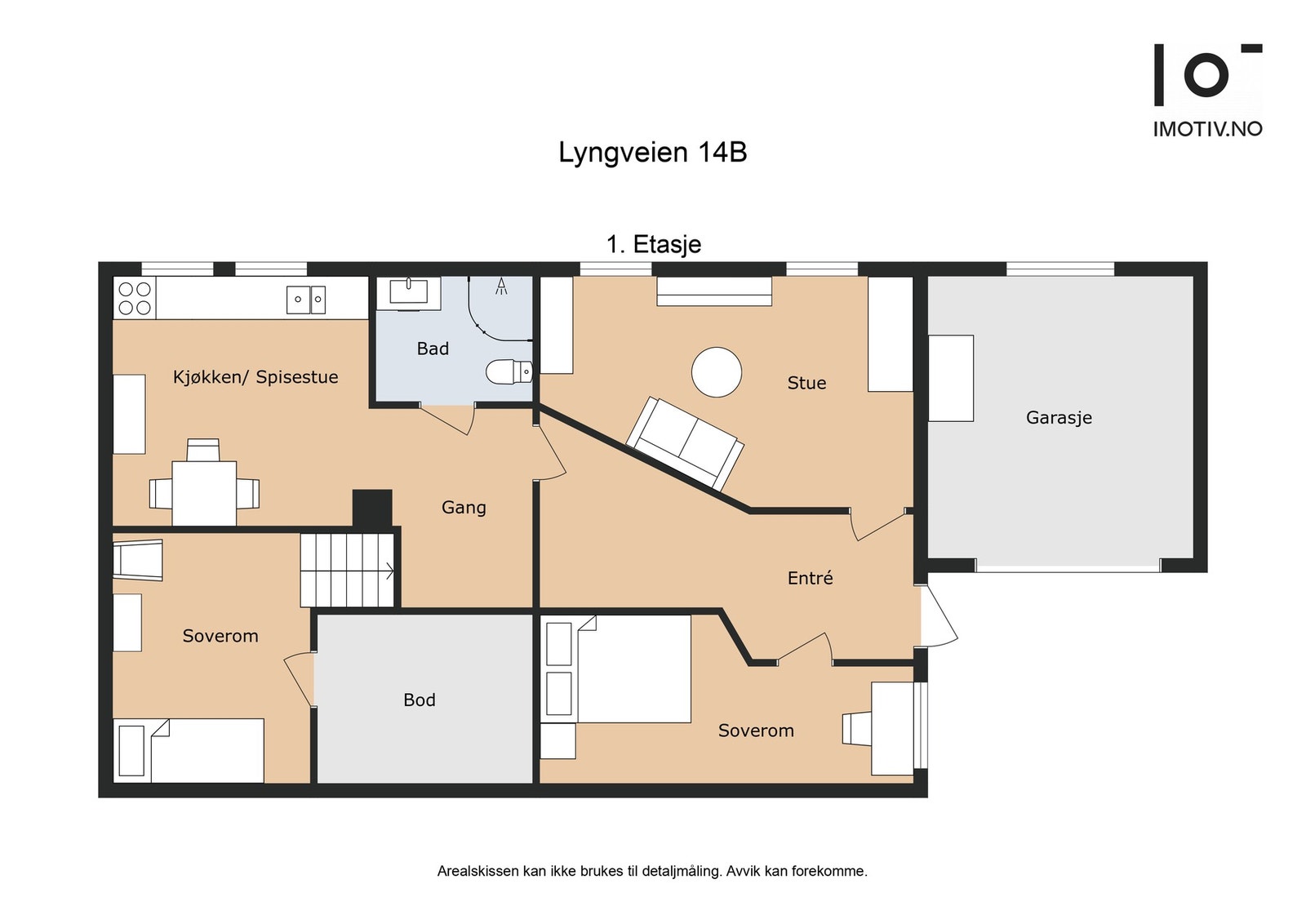 Plantegning av underetasjen, som er delt inn i to separate deler - én tilhørende utleiedel og én til hoveddelen av boligen. Hele underetasjen er tegnet inn som disponible rom. Galleribilde