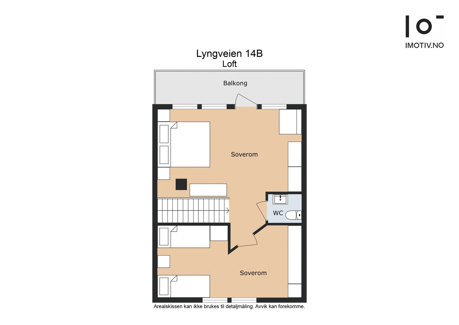 Plantegning 2. etasje. Hele etasjen er tegnet inn som uinnredet loft, rommene er ikke godkjent til varig opphold. Galleribilde