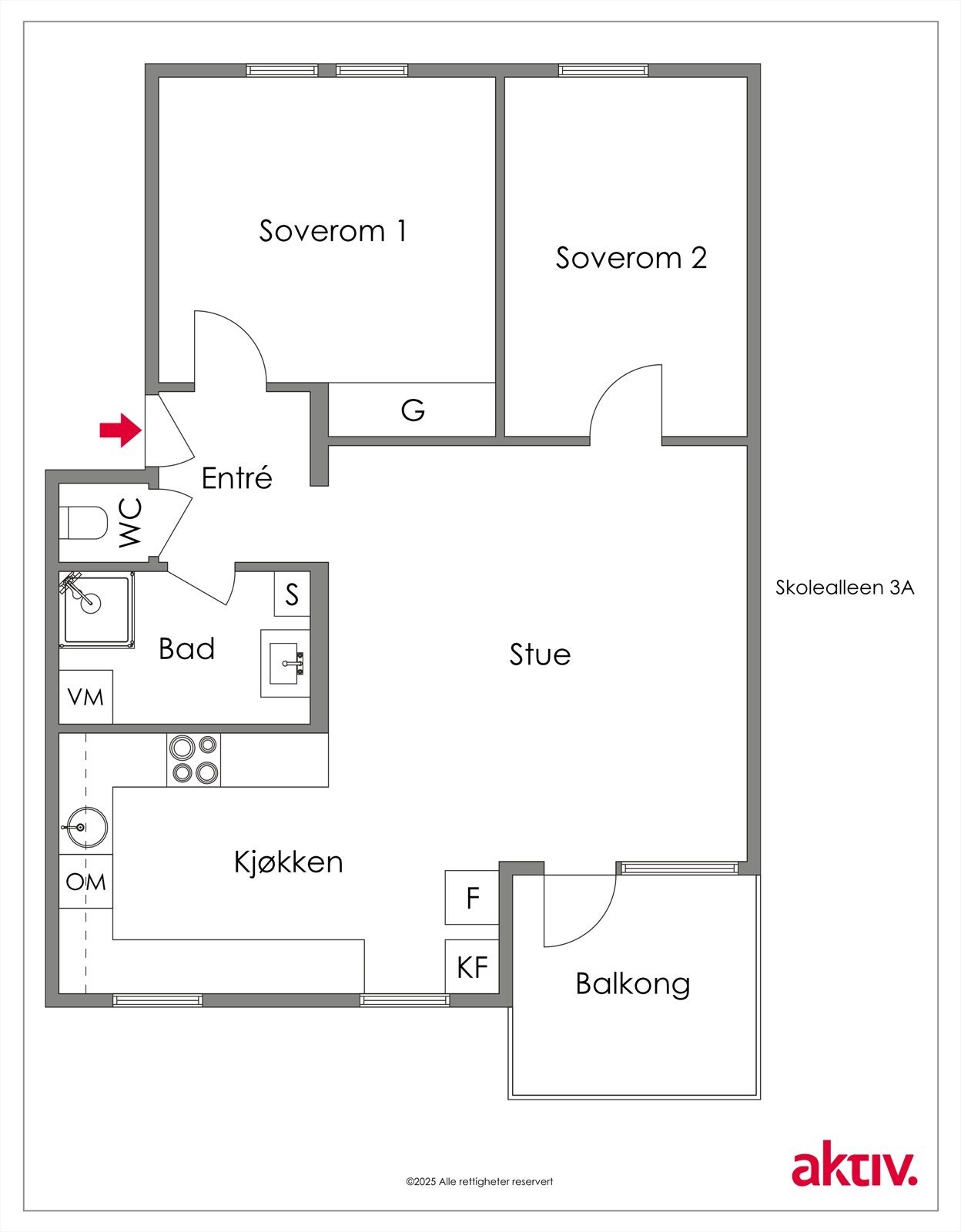Planskisse av leiligheten. I tillegg benyttes tre boder i kjeller. Galleribilde