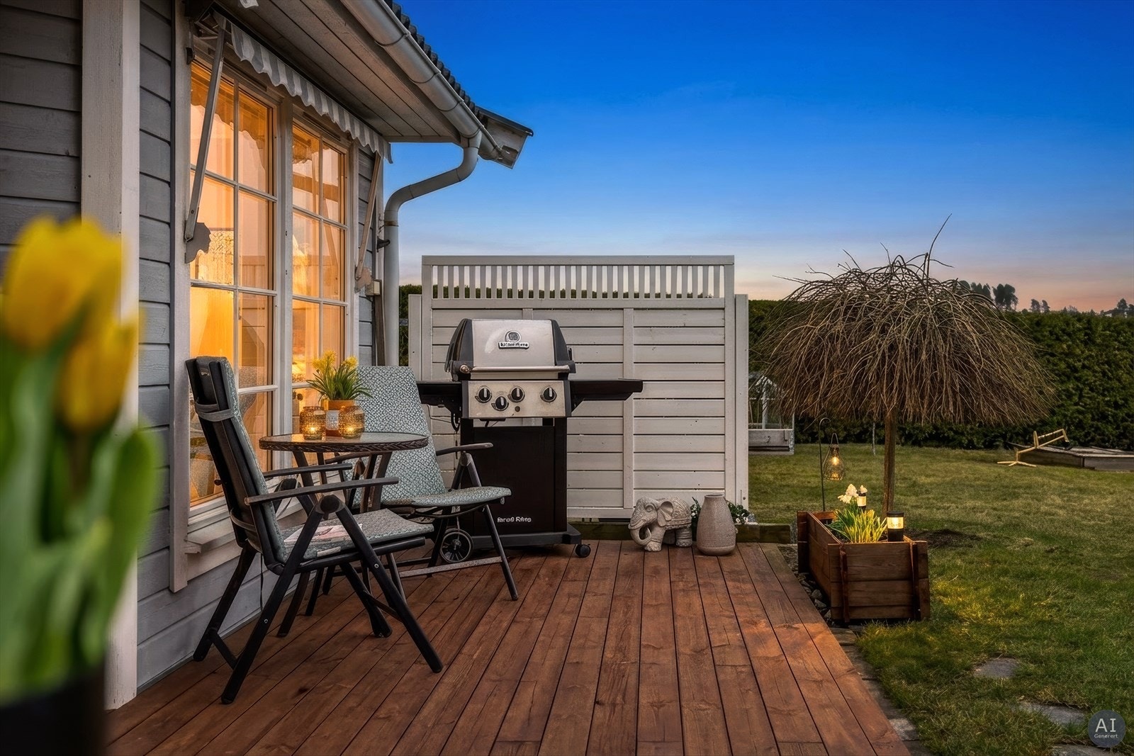 Uteplassen er skjermet og har god plass til både sittegruppe og grill. Galleribilde