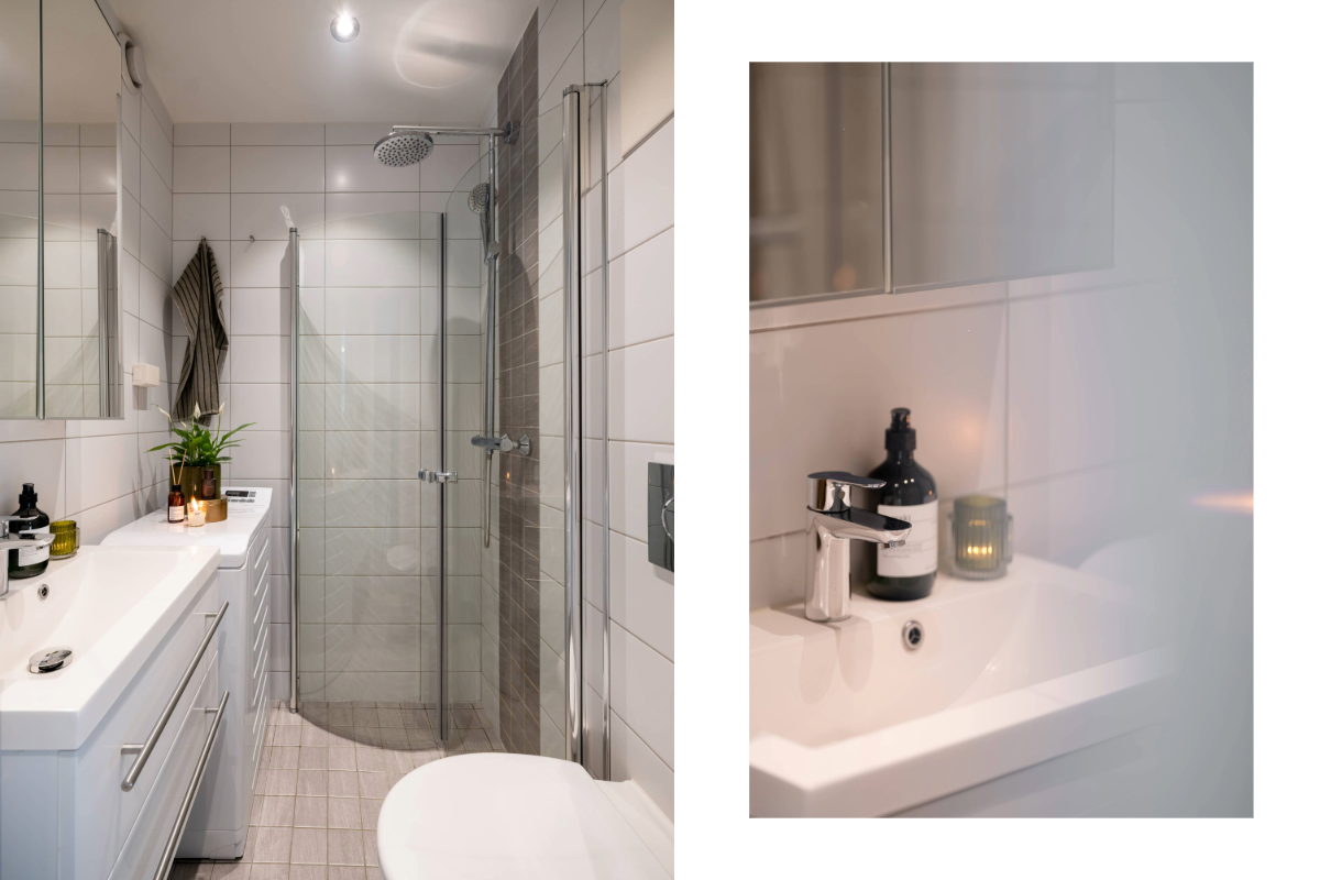 Badet er fra 2016. Det har har varmekabler i gulv og downlights i himling Galleribilde