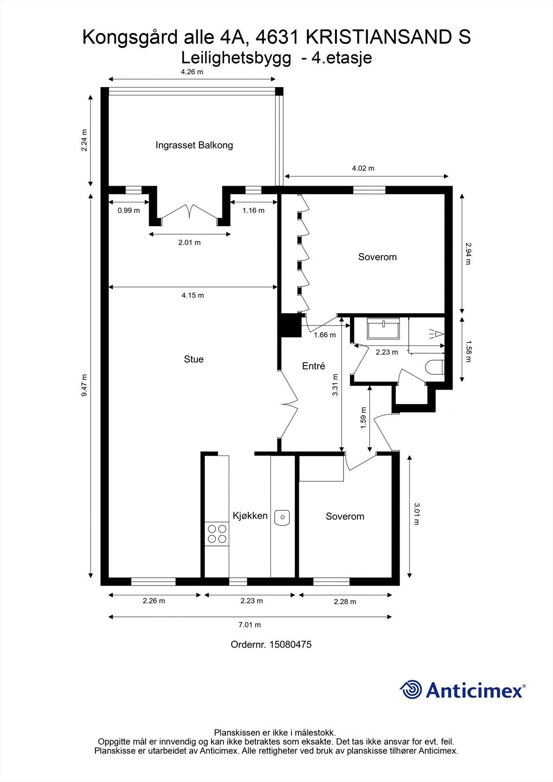 4. Etasje 2D plantegning med mål Galleribilde