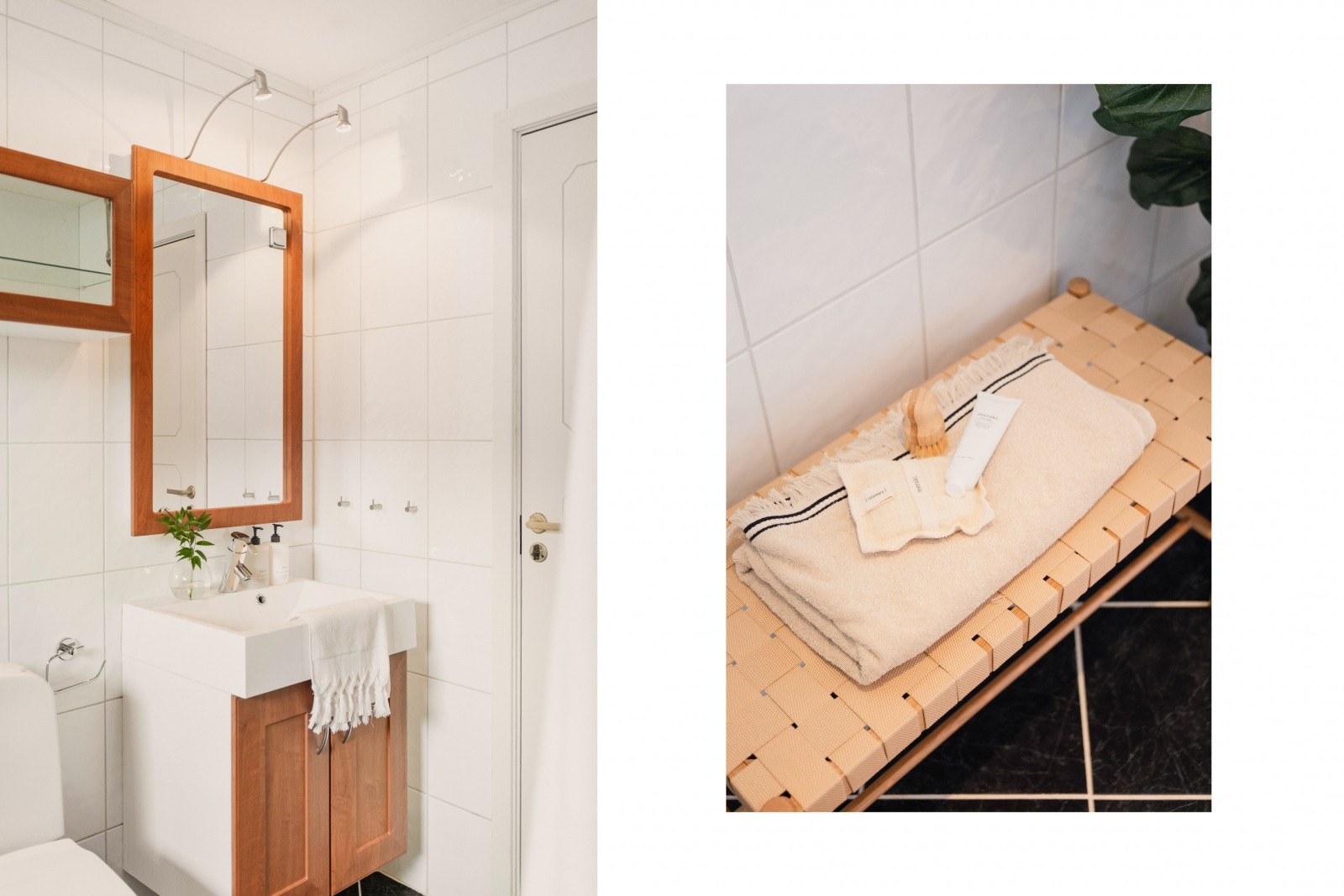Innredning med nedfelt servant og speilskap. Varmtvannstanken på 198 liter er plassert på badet. Galleribilde