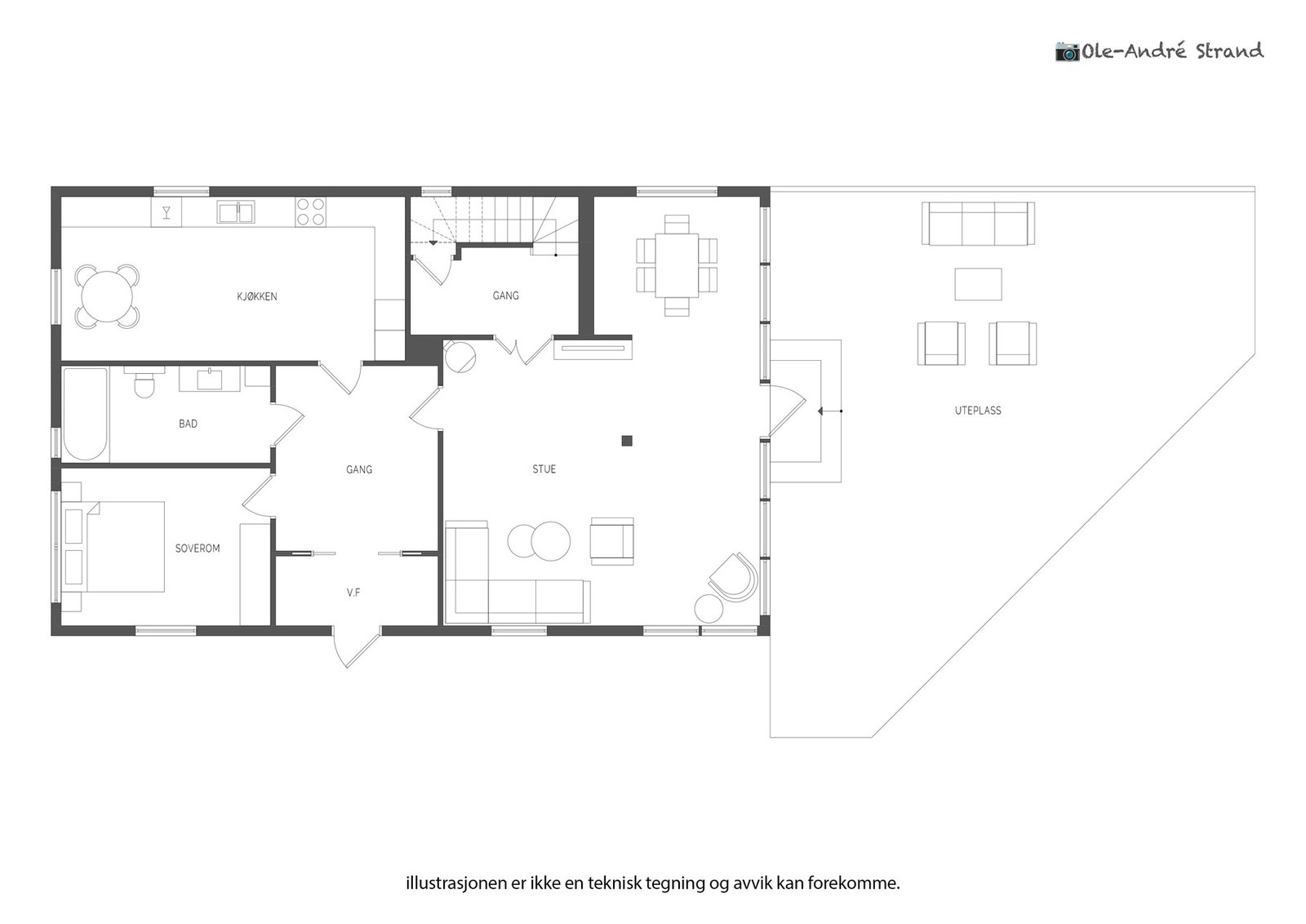 Innholdsrik hovedetasje med utgang til uteplass og hage. Galleribilde