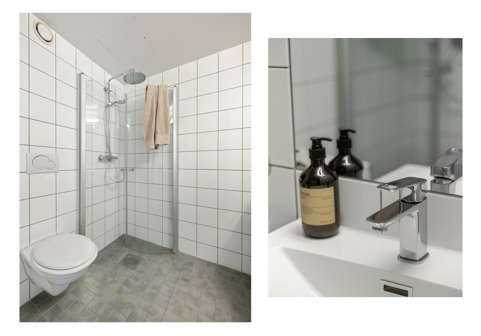 Det er ellers innredet med dusjhjørne, servant med skapinnredning og vegghengt toalett. Galleribilde