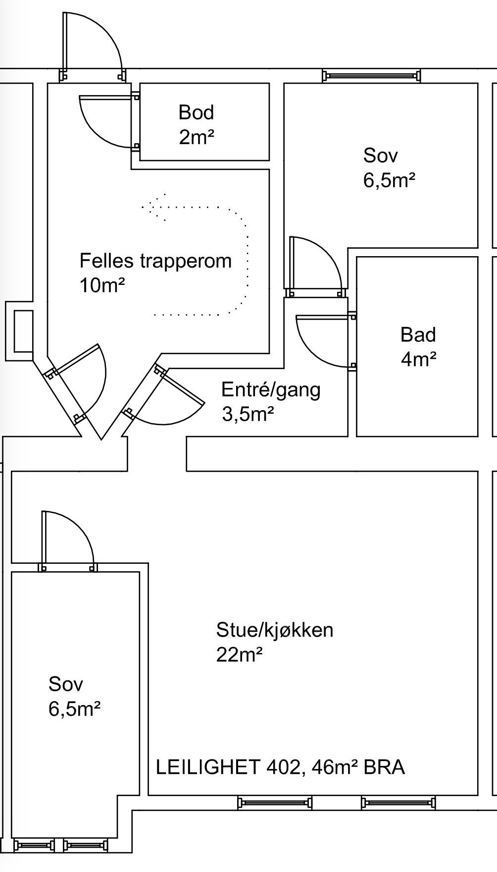 Plantegning for leil. 402 NB alle mål er omtrentlige Galleribilde