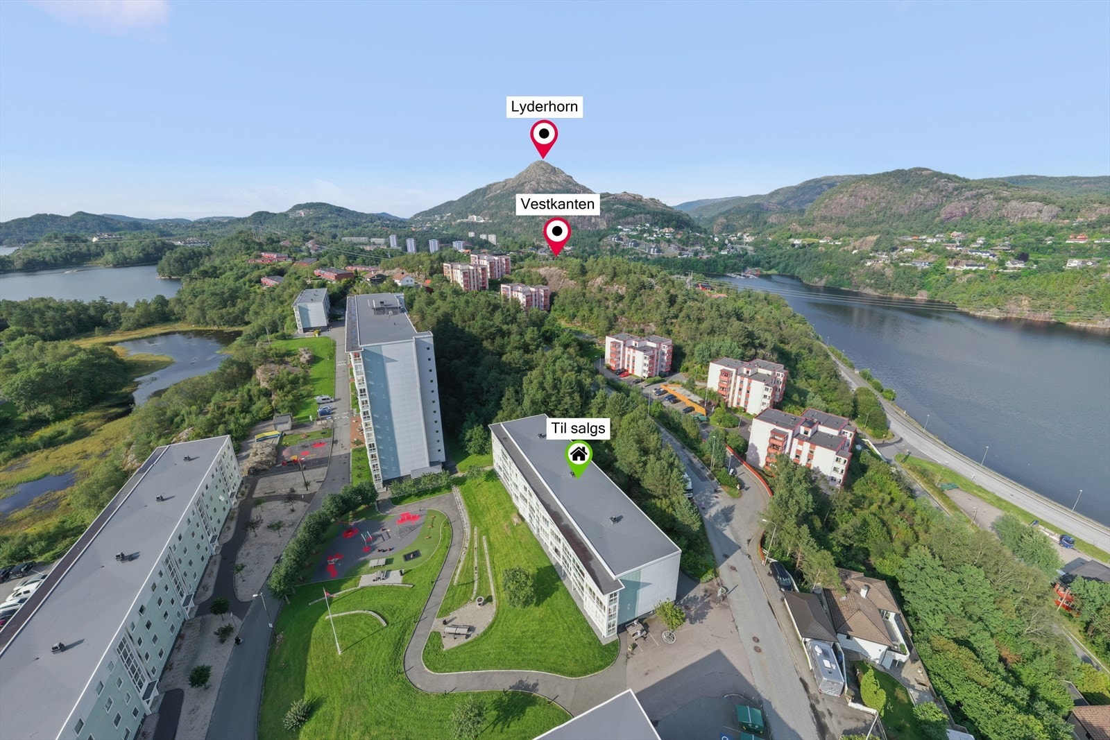 Beliggenheten gir nærhet til både Vestkanten Storsenter og flotte turområder som Alvøskogen, Storavatnet og Lyderhorn. Galleribilde