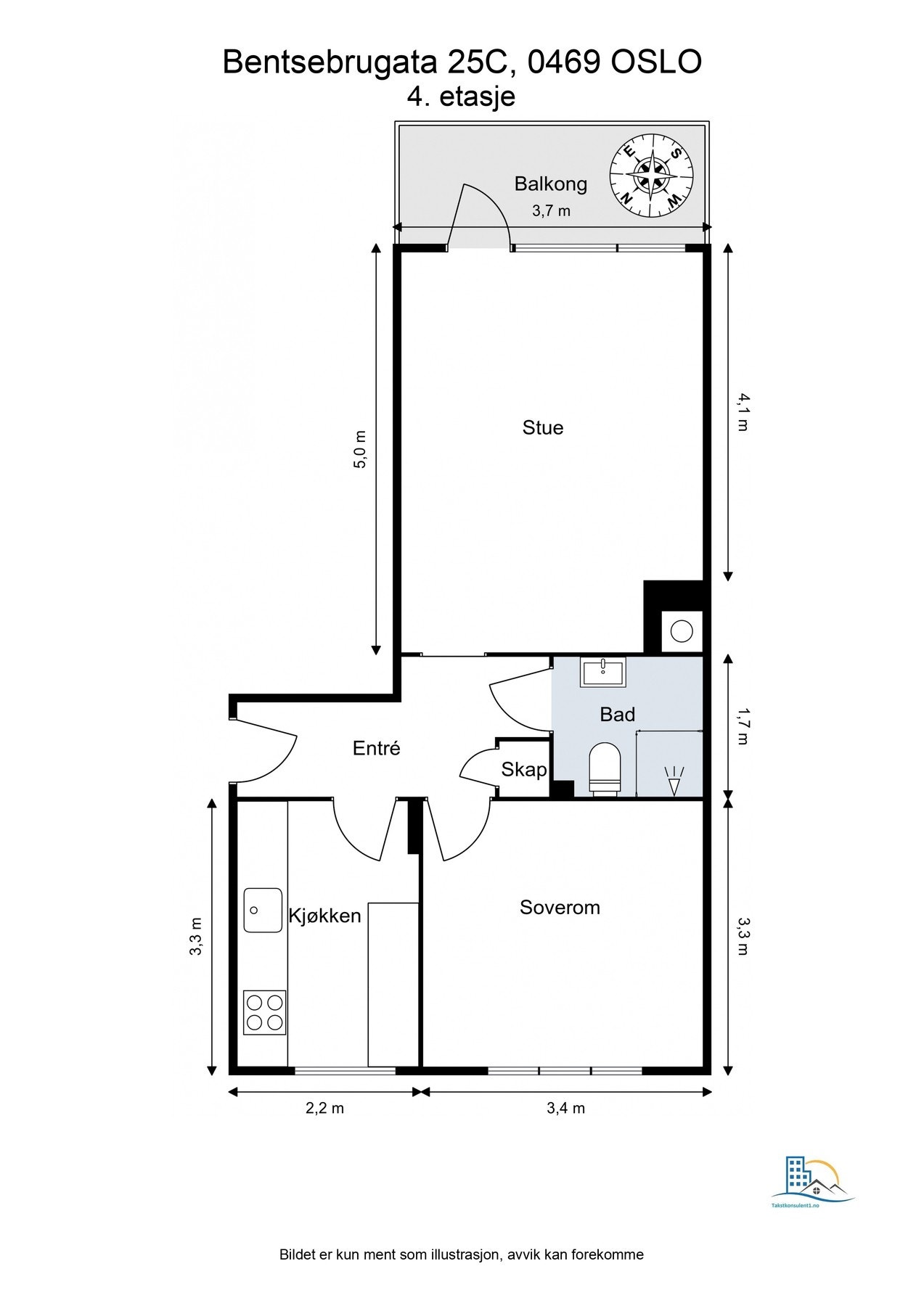 - Plantegning. Leiligheten disponerer en bod i kjeller på ca. 4kvm samt en loftsbod med gulvareal (skråtak) på ca. 7kvm - Galleribilde