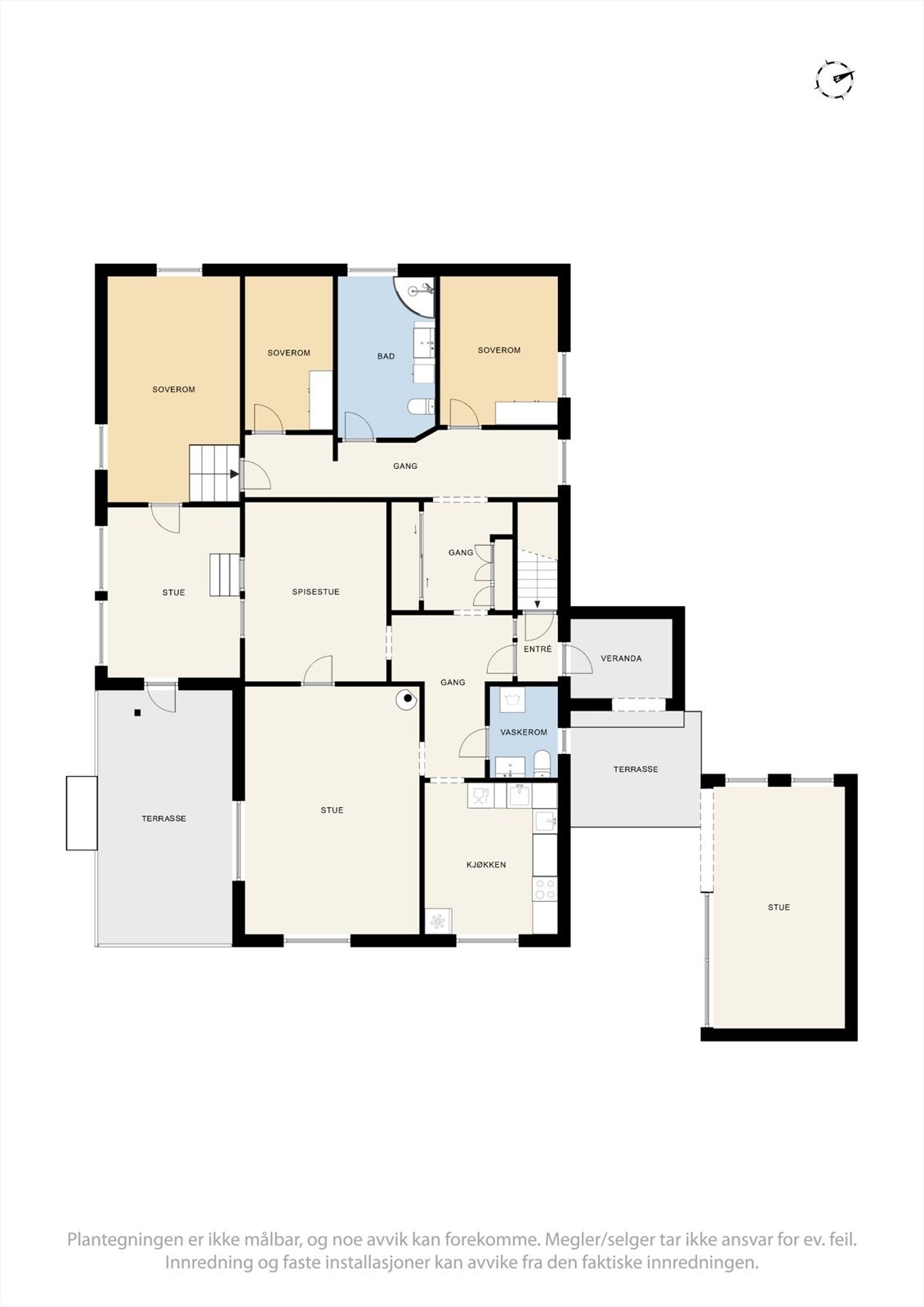 Hovedetasje har en familievennlig planløsning med tre soverom, bad og sosiale soner som kjøkken, stue og spisestue. Galleribilde