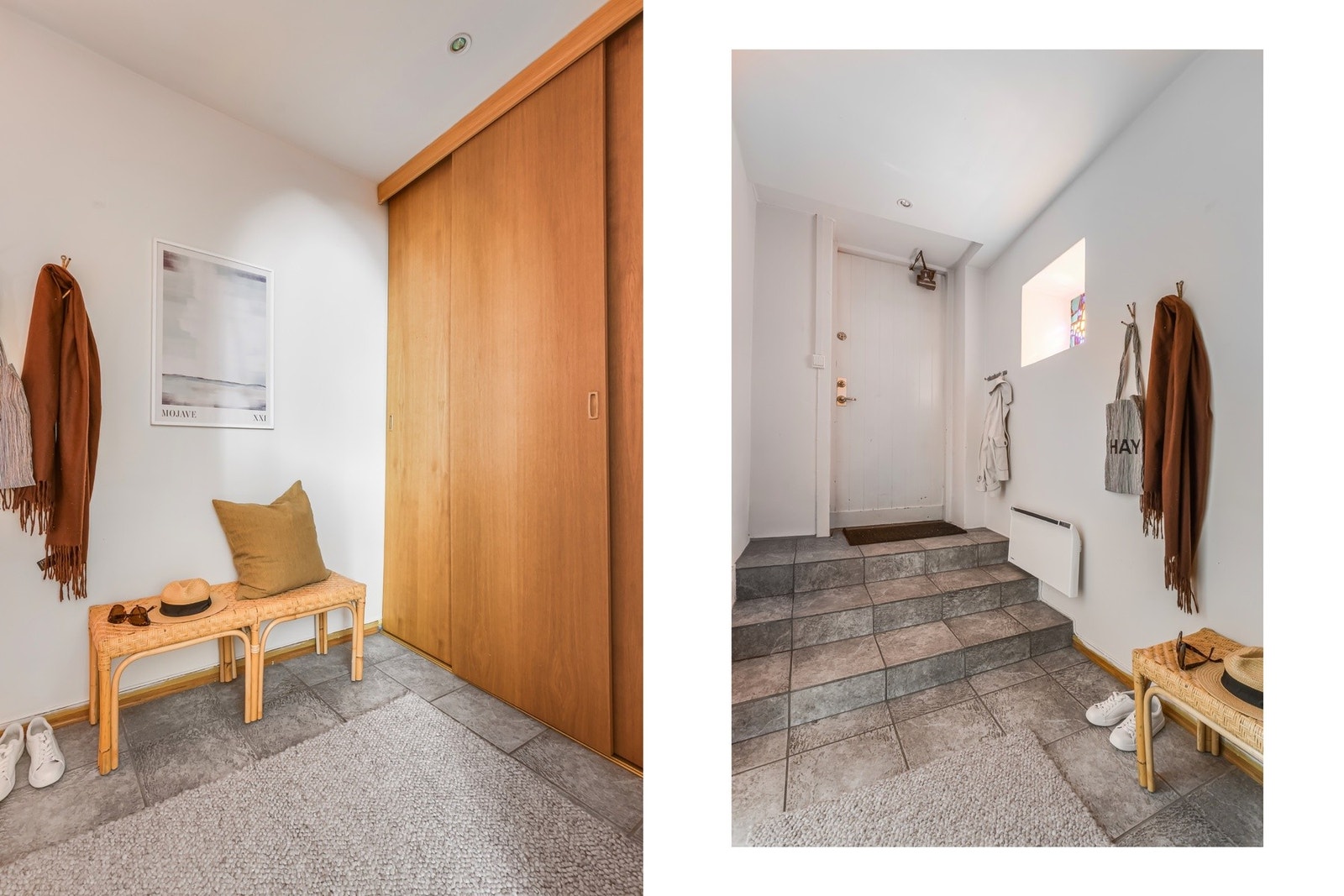 Romslig og praktisk entré med god plass til yttertøy og sko. Rommet har flislagt gulv som er både slitesterkt og enkelt å vedlikeholde Galleribilde