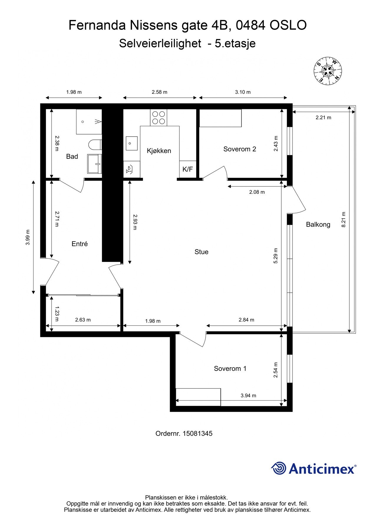 Plantegning 5. etasje med heis. I tillegg disponerer leiligheten en garasjeplass med elbil-lader i felles garasjeanlegg, og en kjellerbod på ca. 5m². Galleribilde