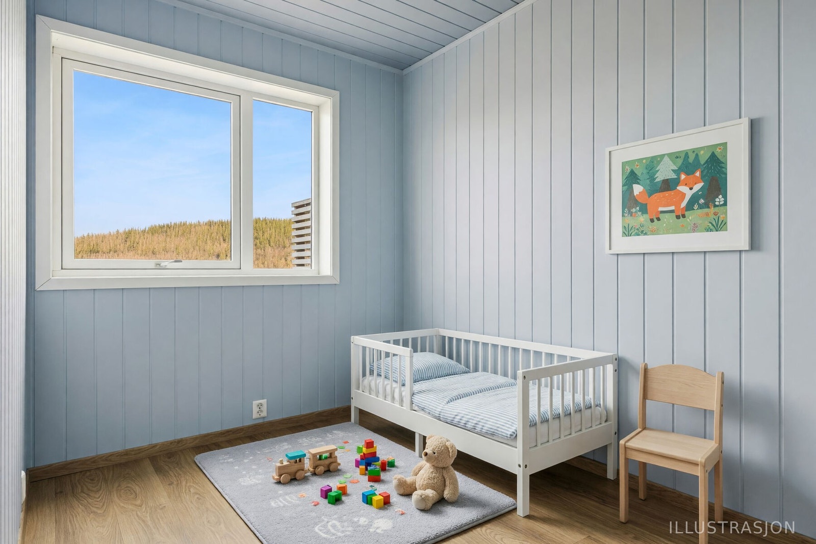 Det andre soverommet i etasjen egner seg godt som barnerom, gjesterom eller kontor. Galleribilde
