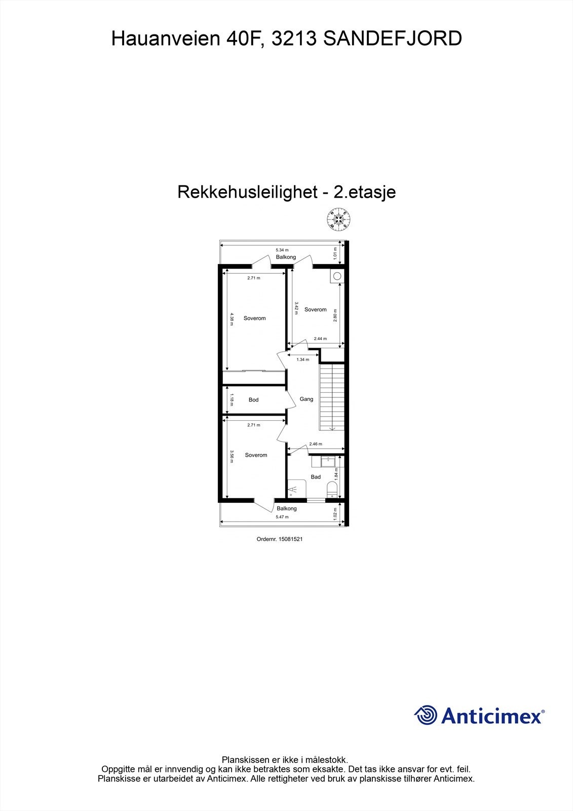 I 2. etasje finner du en praktisk gang, bad og boligens tre soverom, hvorav to har balkongutgang. Galleribilde