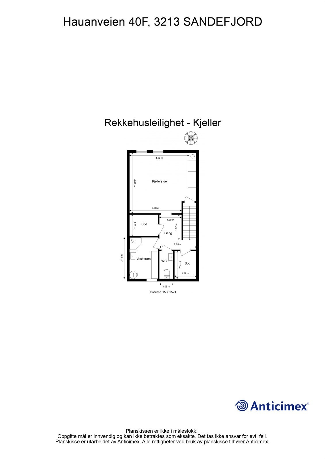 Kjelleren inneholder gang, to boder, vaskerom, toalettrom og en kjellerstue som gir ekstra bruksareal. Galleribilde