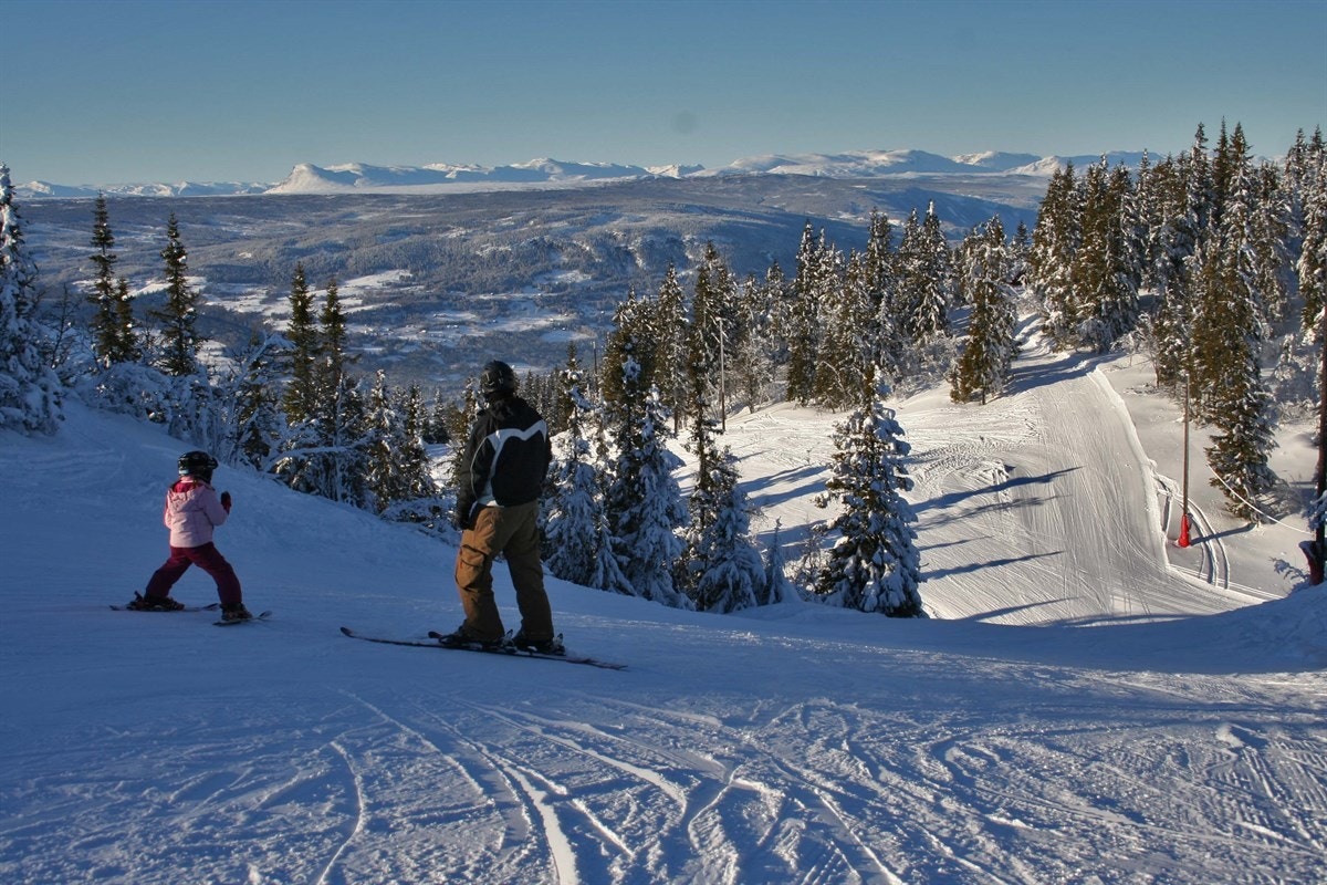 Skianlegget er hyggelig og oversiktlig, og passer for hele familien. Anlegget ligger solrikt til, og har skikro, skishop og skiutleie. (Foto: Valdres Alpinsenter) Galleribilde