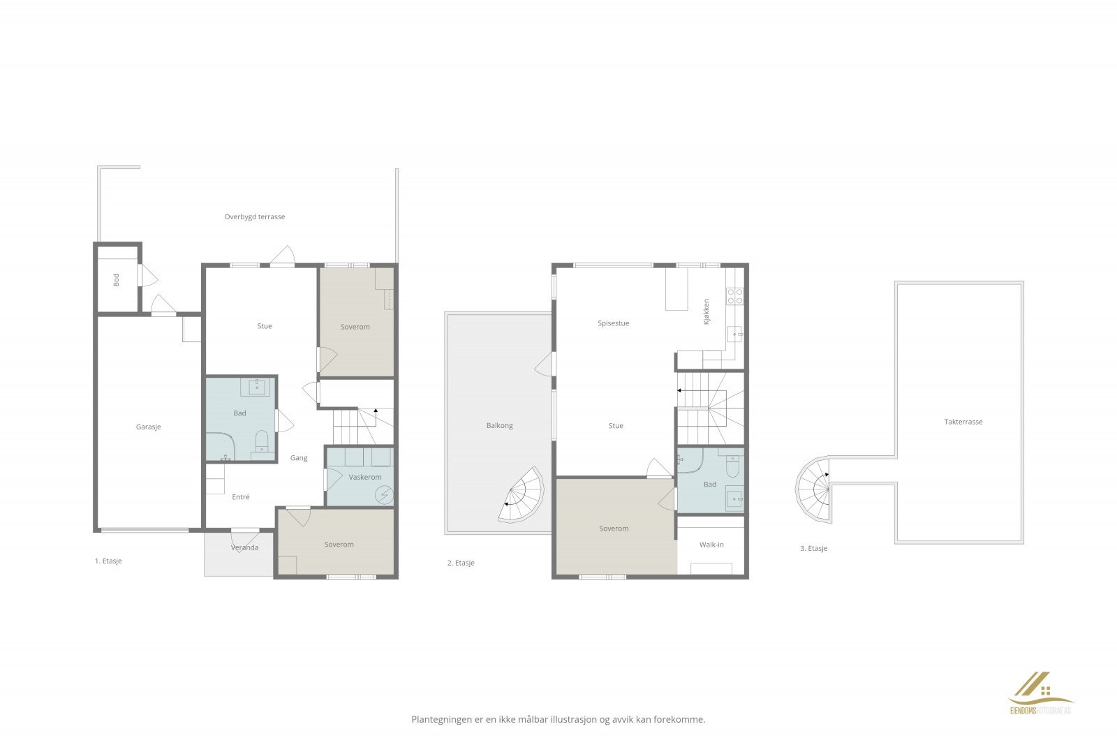 Boligen strekker seg over to plan pluss takterrasse, med en smart fordeling av sosiale soner og private rom. Galleribilde