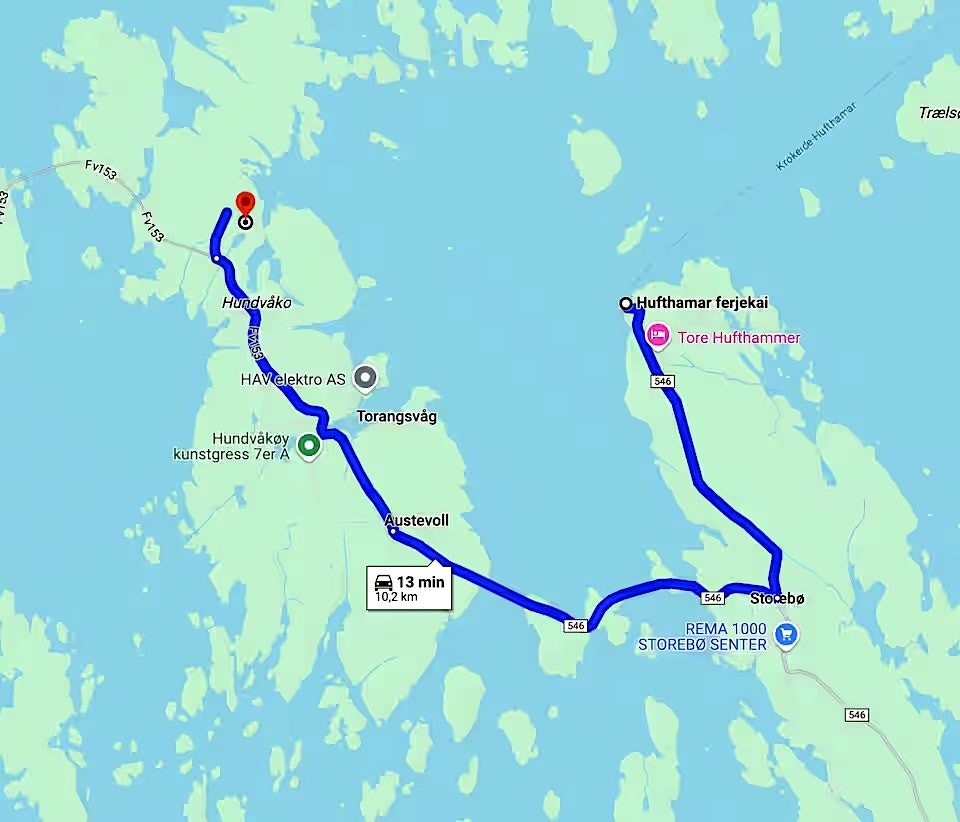 Til Hufthamar ferjekai tar det ca. 13 minutter med bil. Galleribilde