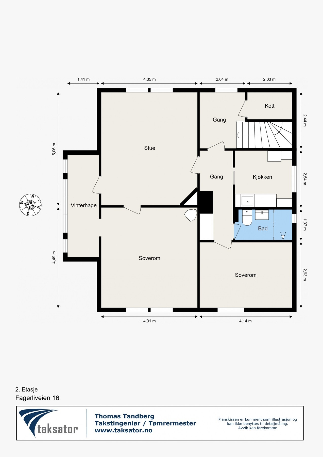 2.ETASJE inneholder to soverom, stue, kjøkken, baderom, gang og vinterhage. Galleribilde
