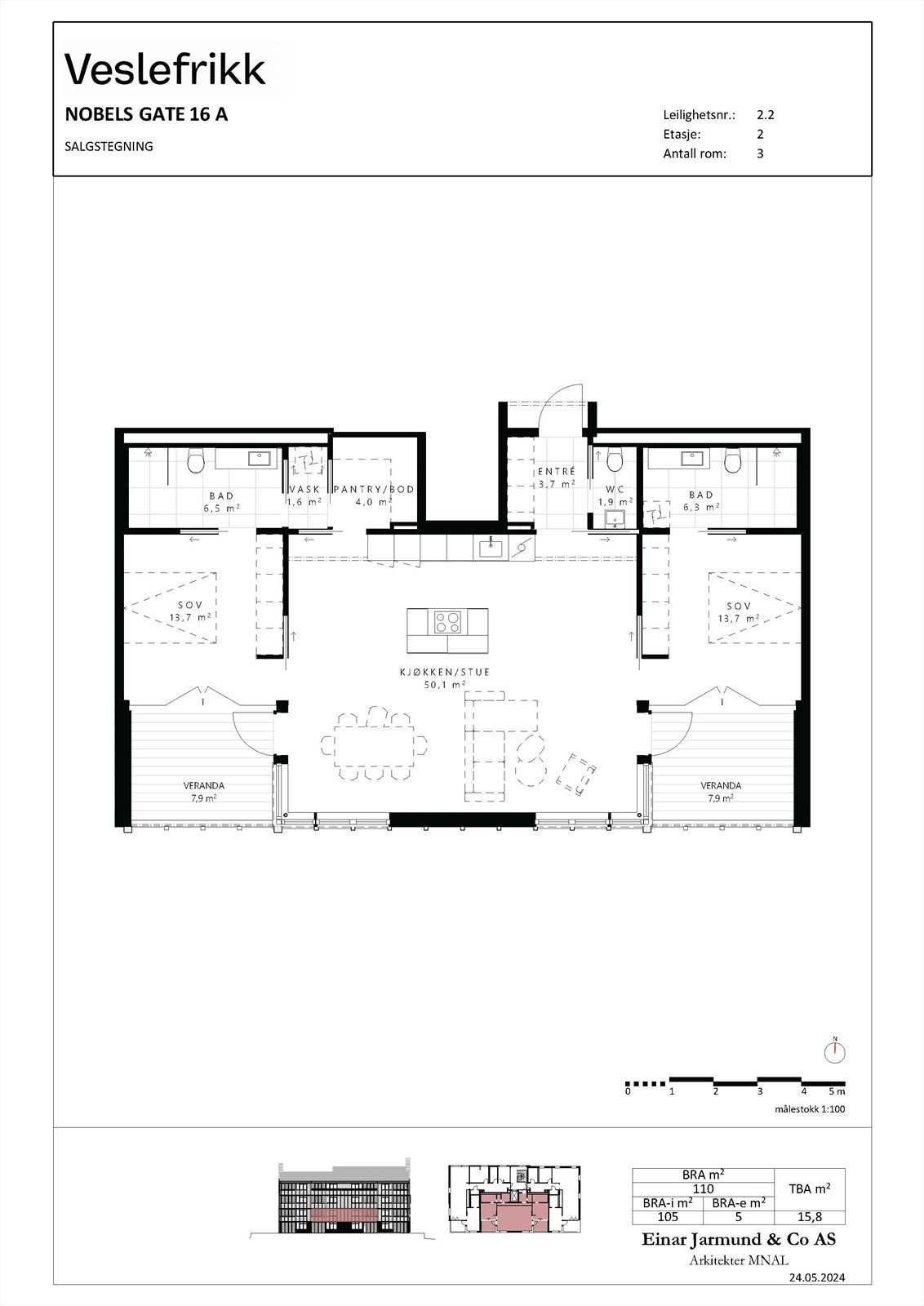 Leilighet 2.2 prospekttegning, avvik kan forekomme. Galleribilde