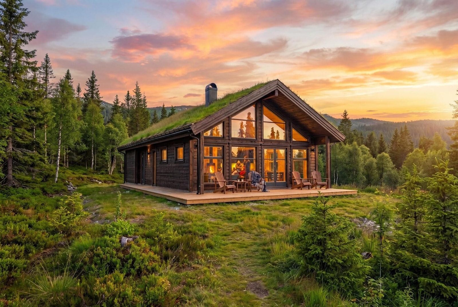 Vår nye hyttemodell Frøya har alt man ønsker seg av en moderne hytte! AI-Illustrasjon av Frøya 90. Galleribilde