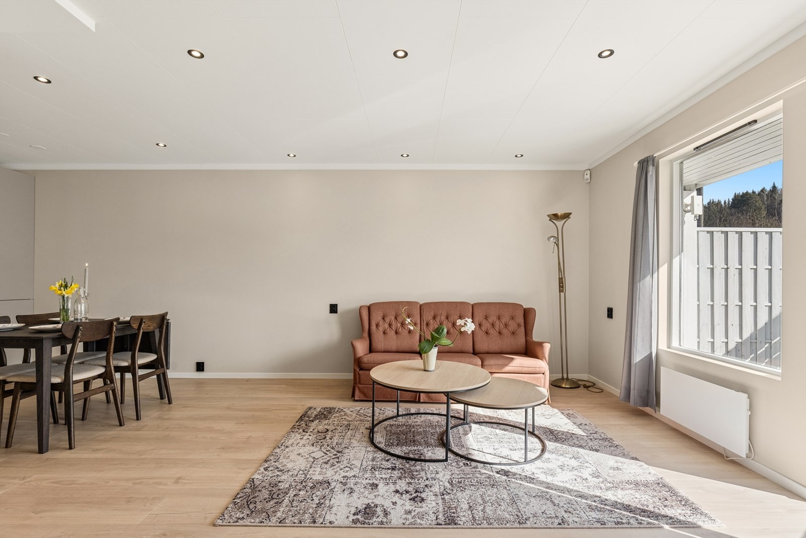 Store vindusflater og terrassedør med glass sørger for rikelig med naturlig lysinnslipp. Galleribilde