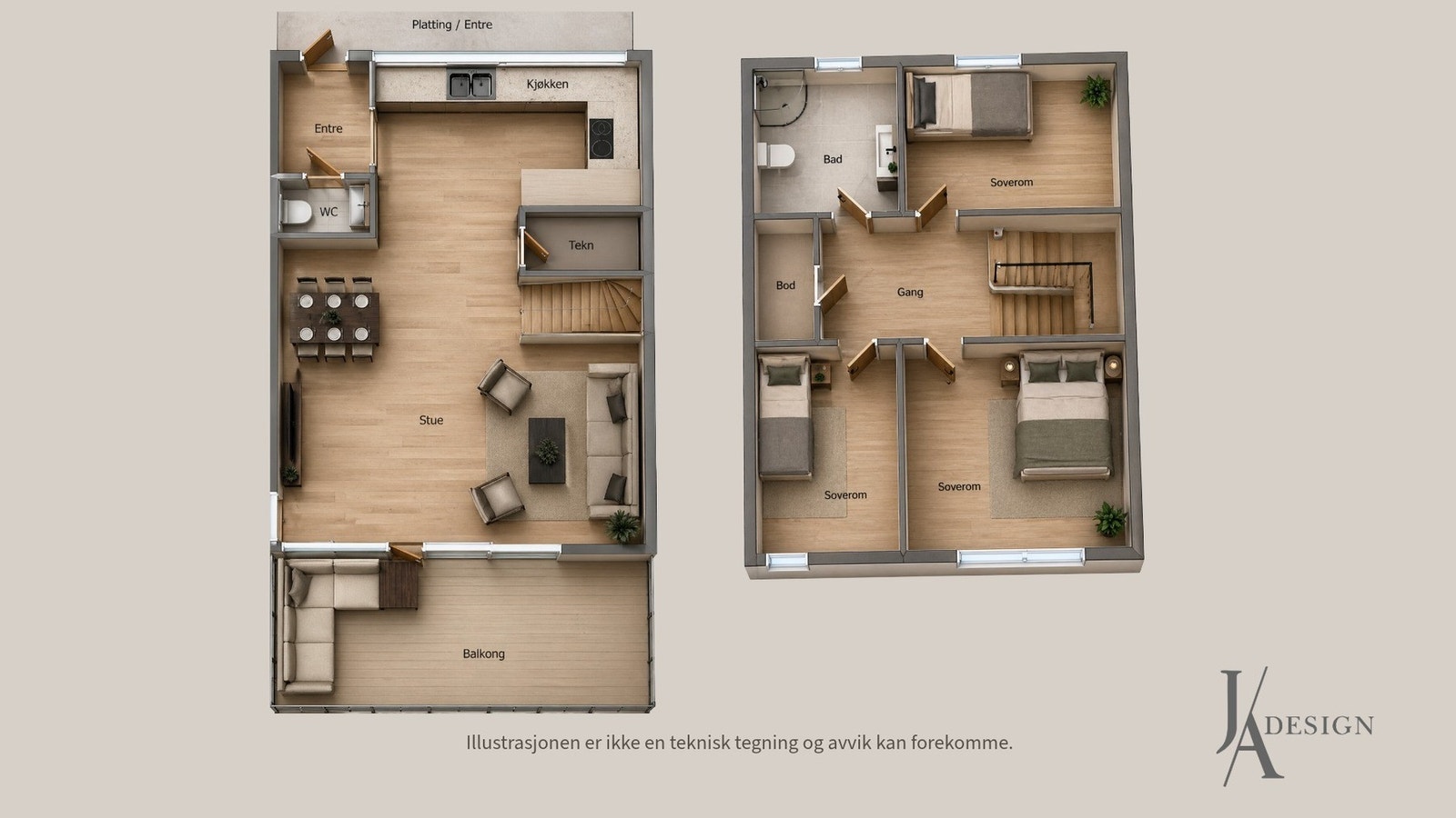 Plantegning for begge plan. Galleribilde