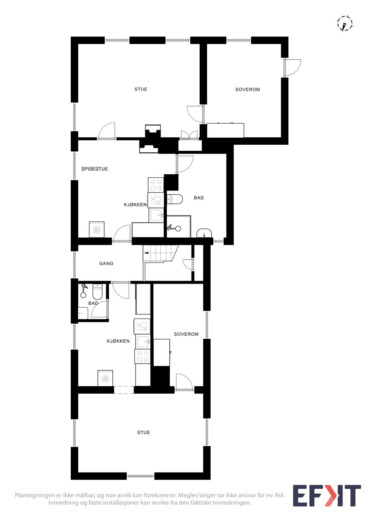 Planløsning leilighet 2 (nederst) og leilighet 3 (øverst), begge liggende i 2. etasje i Solliveien 119 - Kårbolig Galleribilde