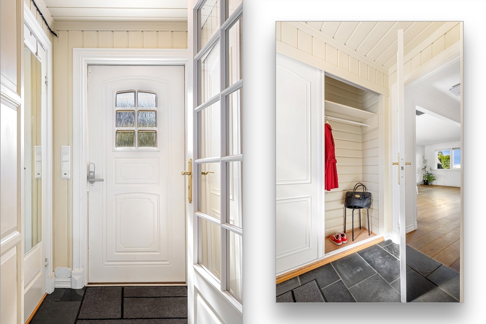 Velkommen inn ønskes i en flislagt entré med gulvvarme og skyvedørsgarderobe. Galleribilde