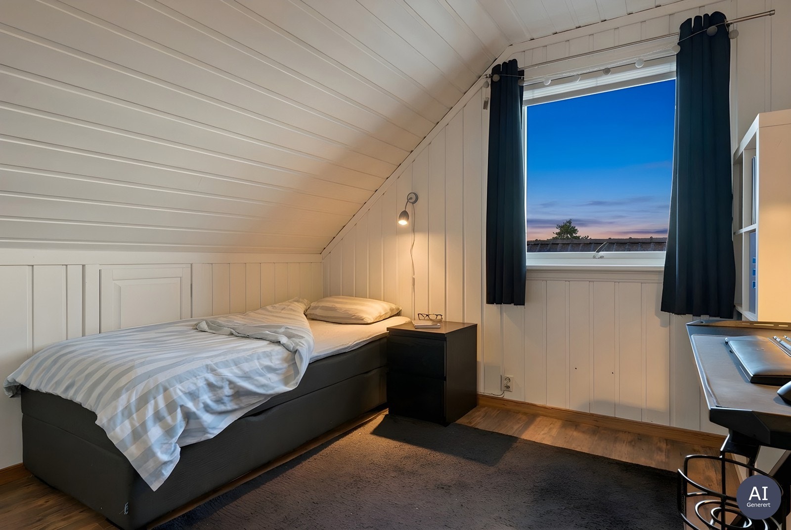 Sovrom nr tre i andre etasje har en koselig atmosfære med skråtak. Galleribilde