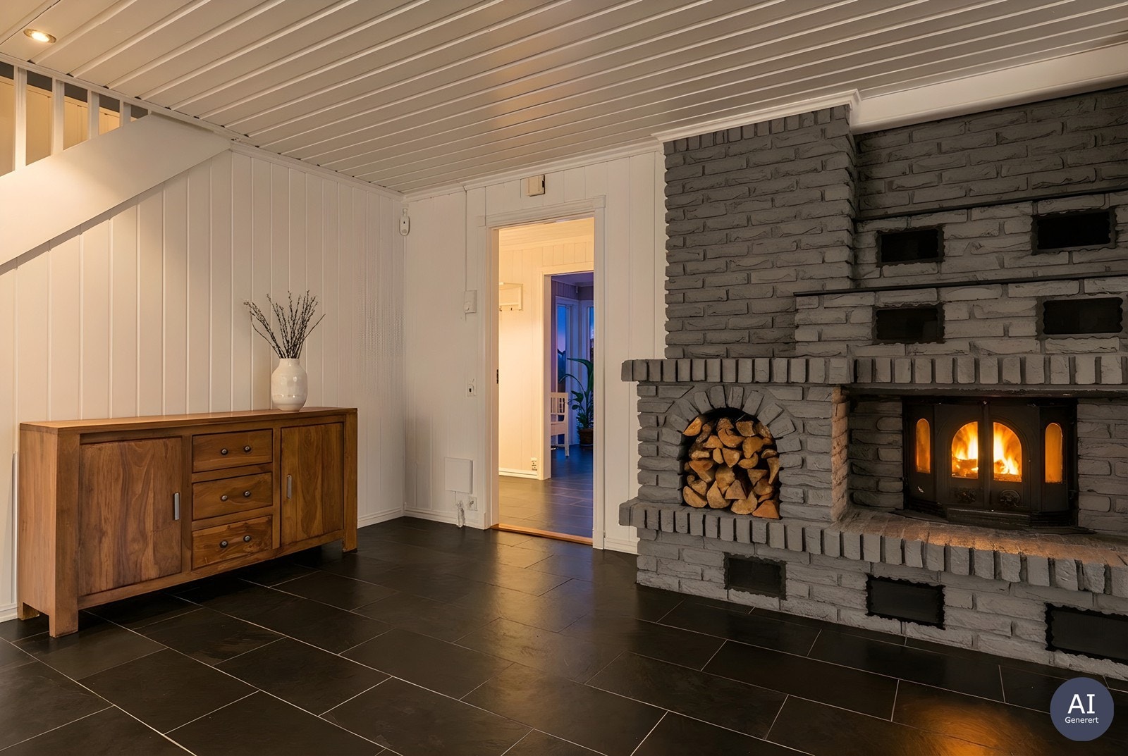 Peisinnsatsen i stuen gir både hygge og en alternativ varmekilde på kalde dager. Galleribilde