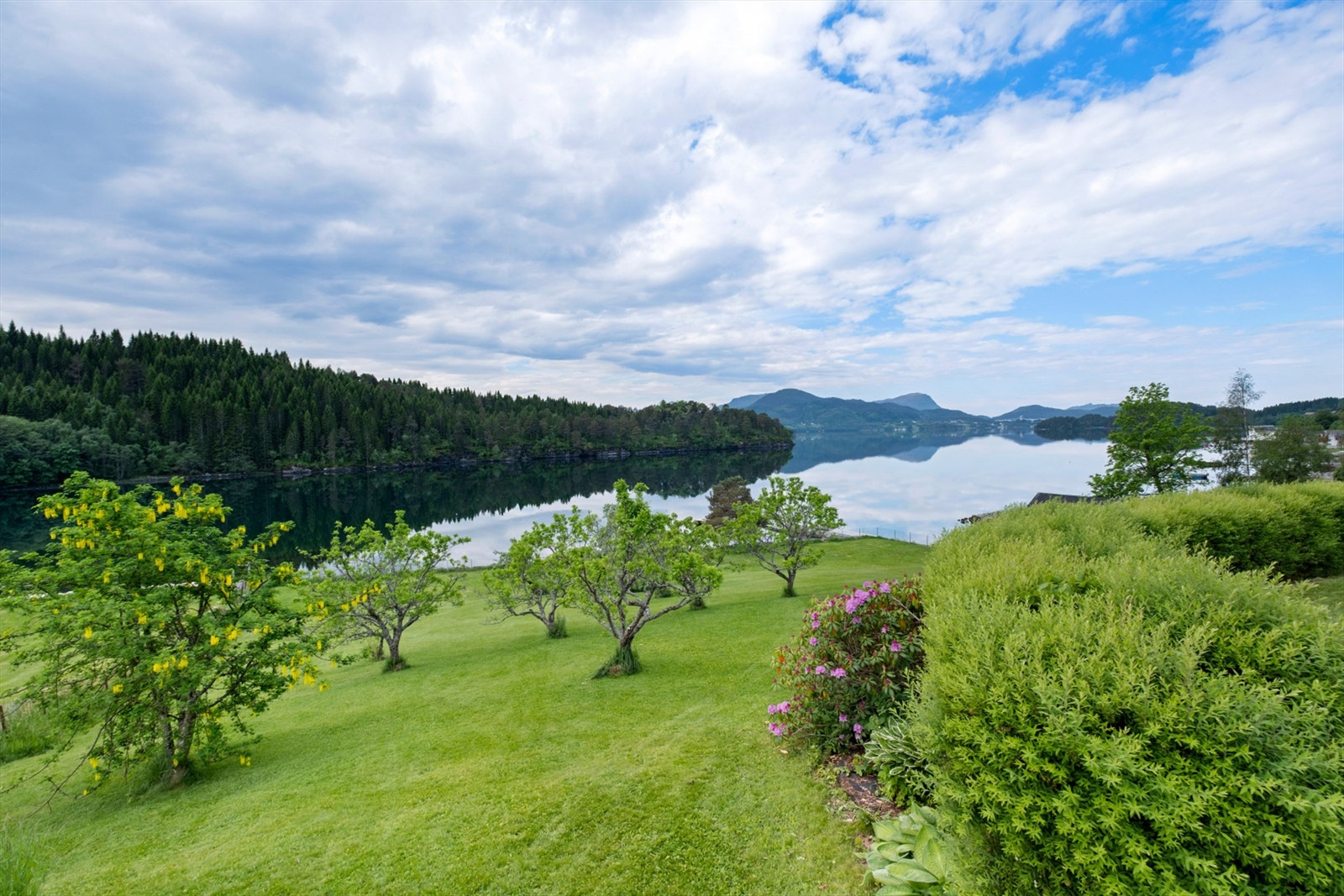 Her kan man nyte rolige dager med utsikt over fjorden og de omkringliggende fjellene Galleribilde