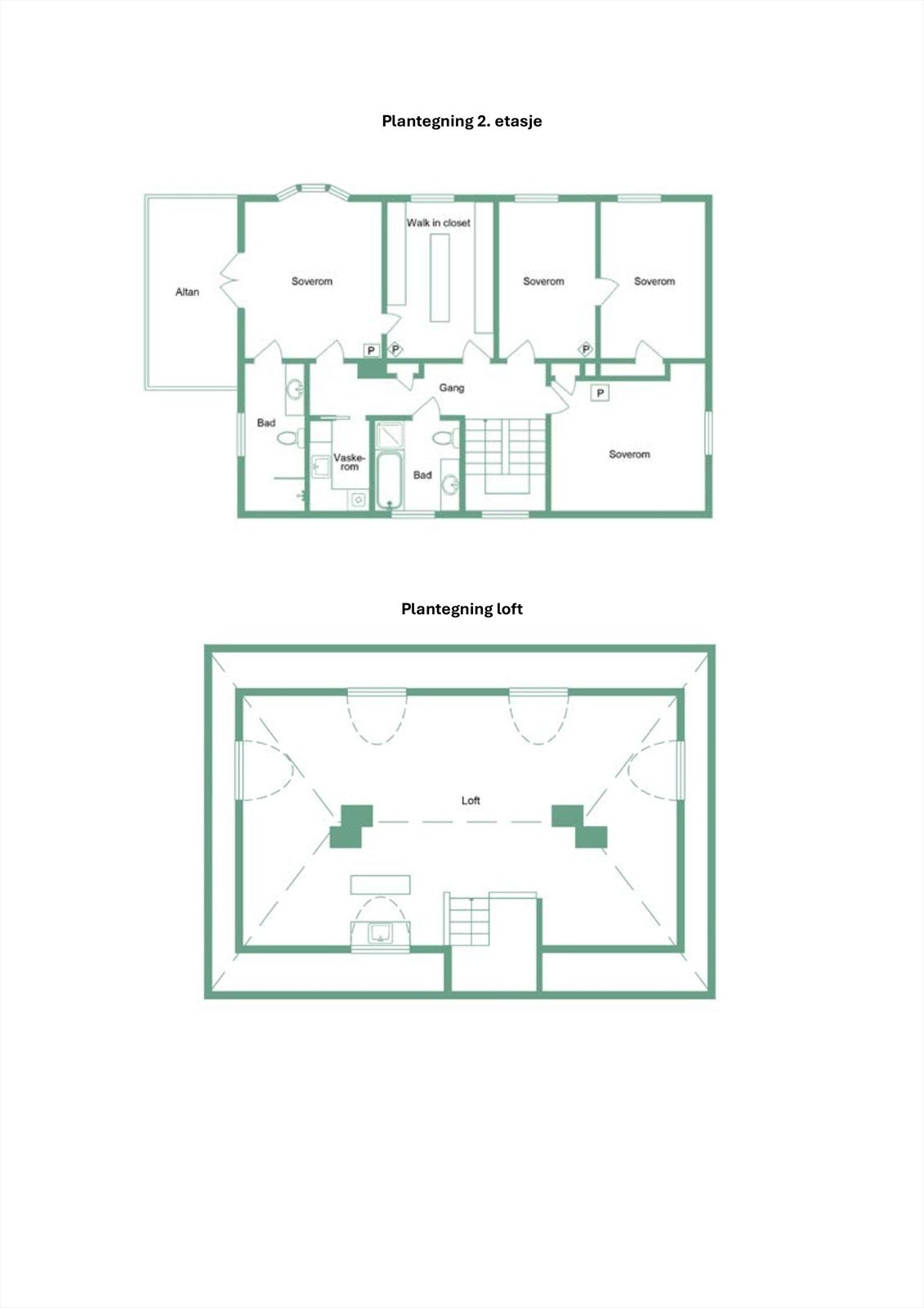 Plantegninger Myrstadvegen 2. etasje og loft Galleribilde