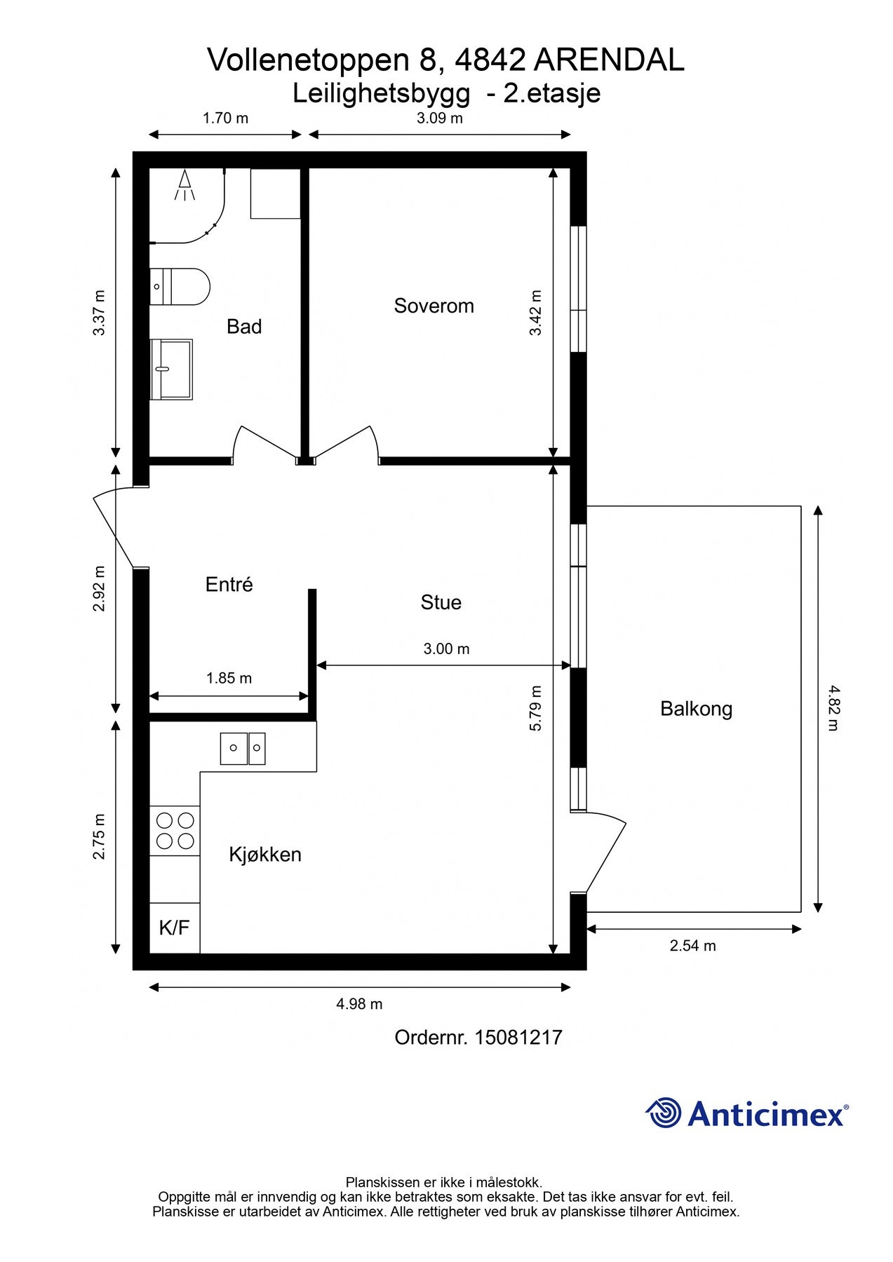 Plantegning. Leilighet ligger i 2 etasje. Galleribilde