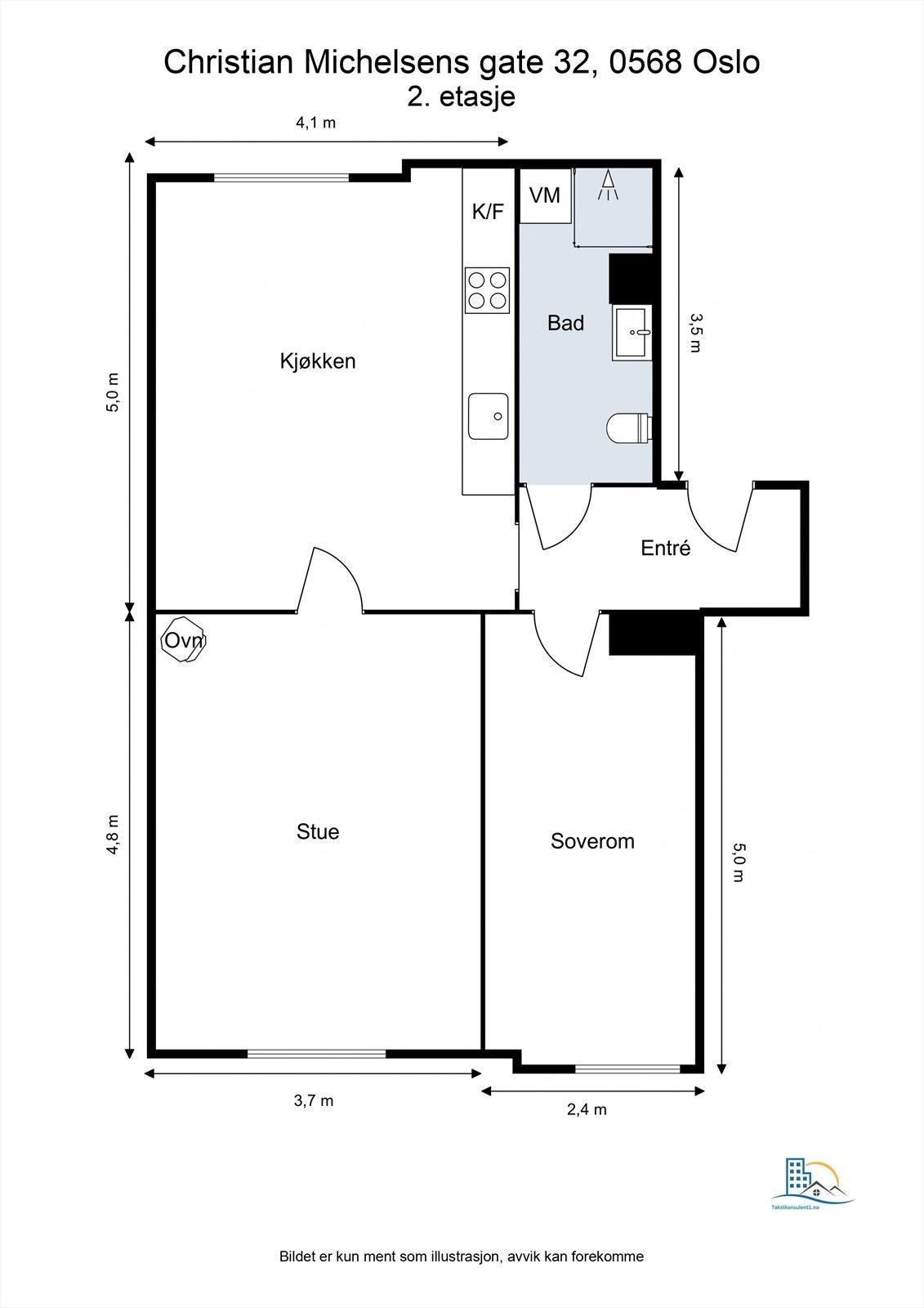 Leiligheten på 63 m² disponerer i tillegg to boder på til sammen ca. 18 m². Boligen har også et ekstra soverom som i dag benyttes som en stue. Galleribilde
