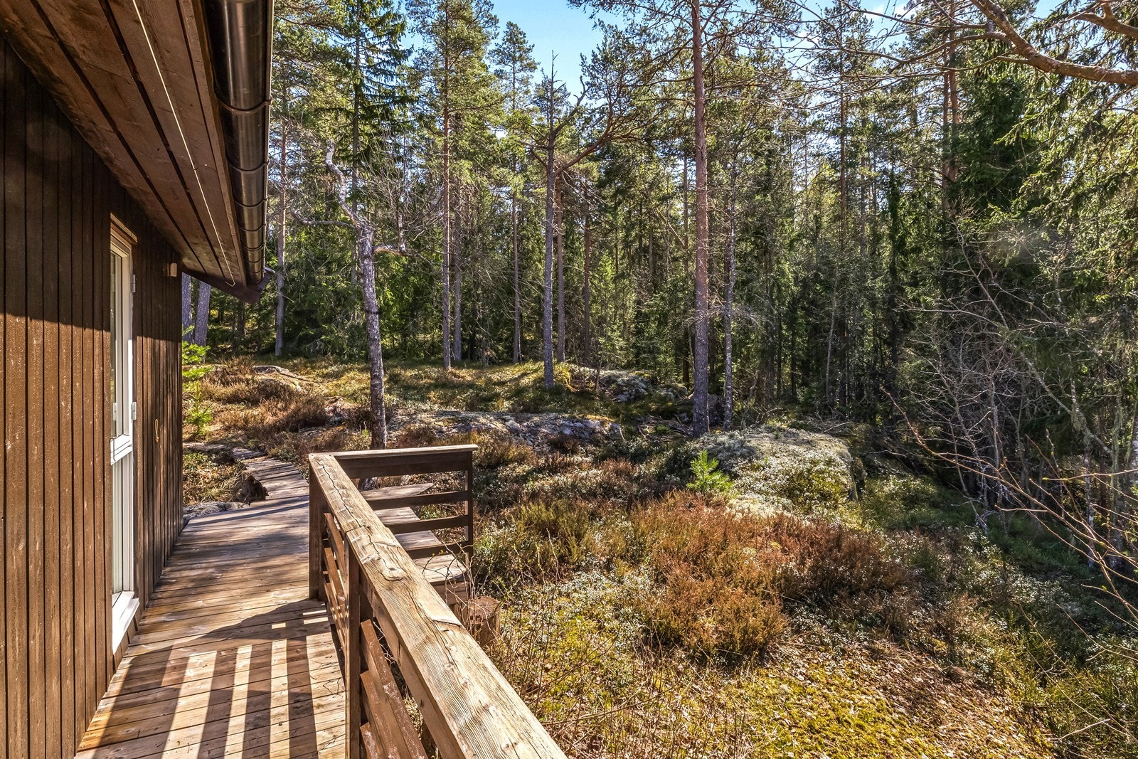 Direkte utgang fra terrassen til naturtomten. Galleribilde